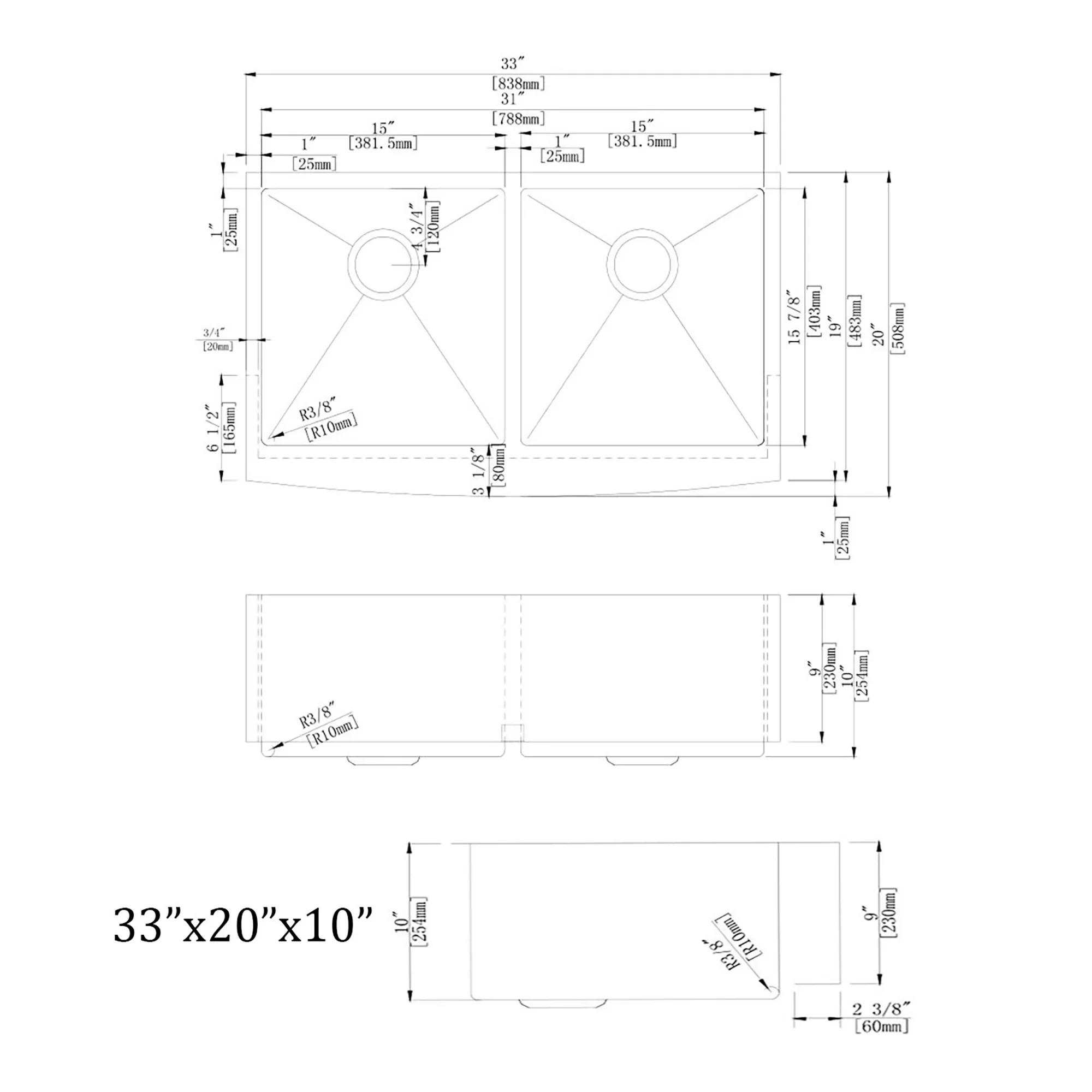 Empava 33-Inch Double Bowl Kitchen Sink (EMPV-DAS3320) - Image 8