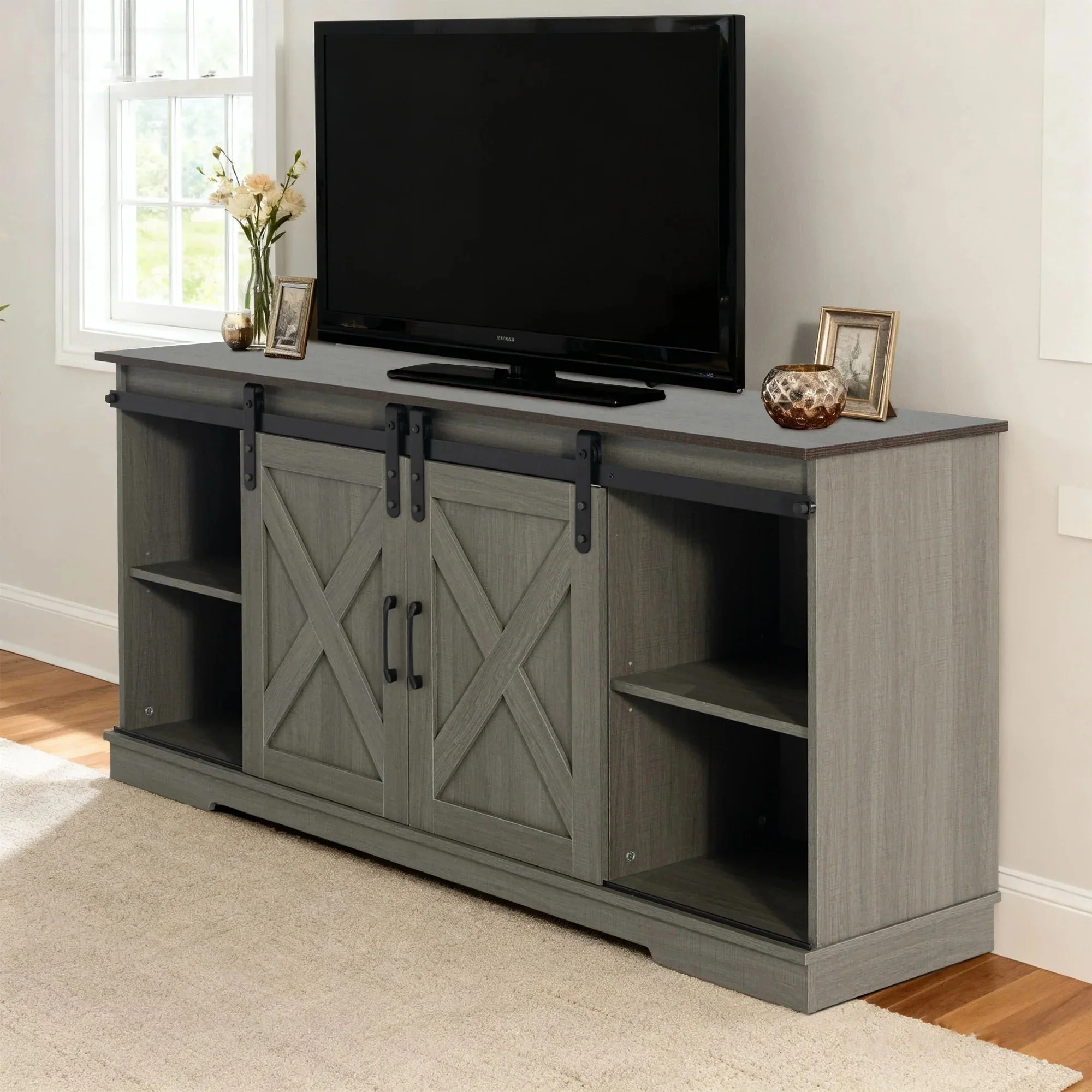 Parrot Uncle Eira Farmhouse 56-inch TV Stand with Storage Cabinet and Cable Holes, Entertainment Center Console for Living Room, Bedroom (SL-AC4000-TV-PU) - Image 10