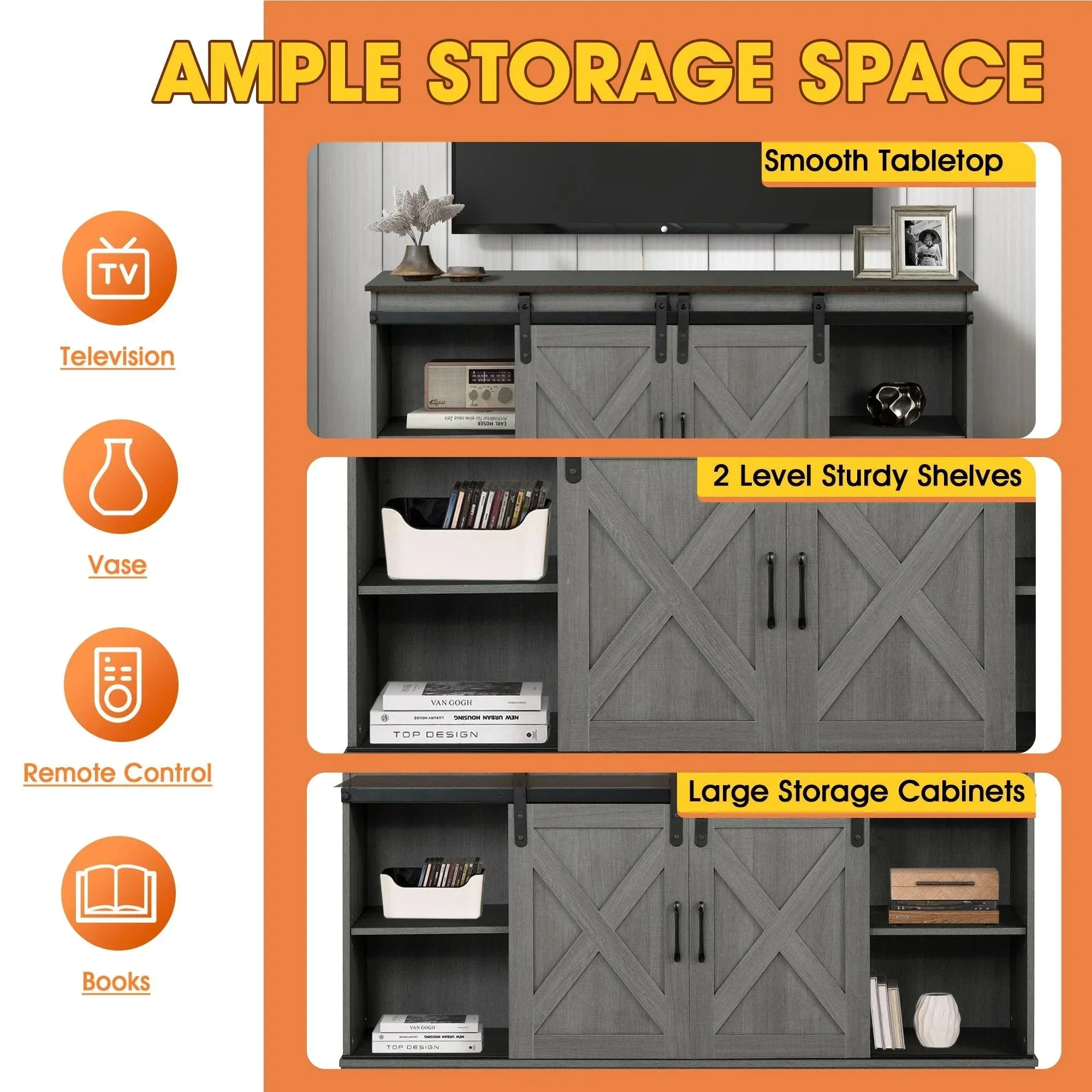 Parrot Uncle Eira Farmhouse 56-inch TV Stand with Storage Cabinet and Cable Holes, Entertainment Center Console for Living Room, Bedroom (SL-AC4000-TV-PU) - Image 4