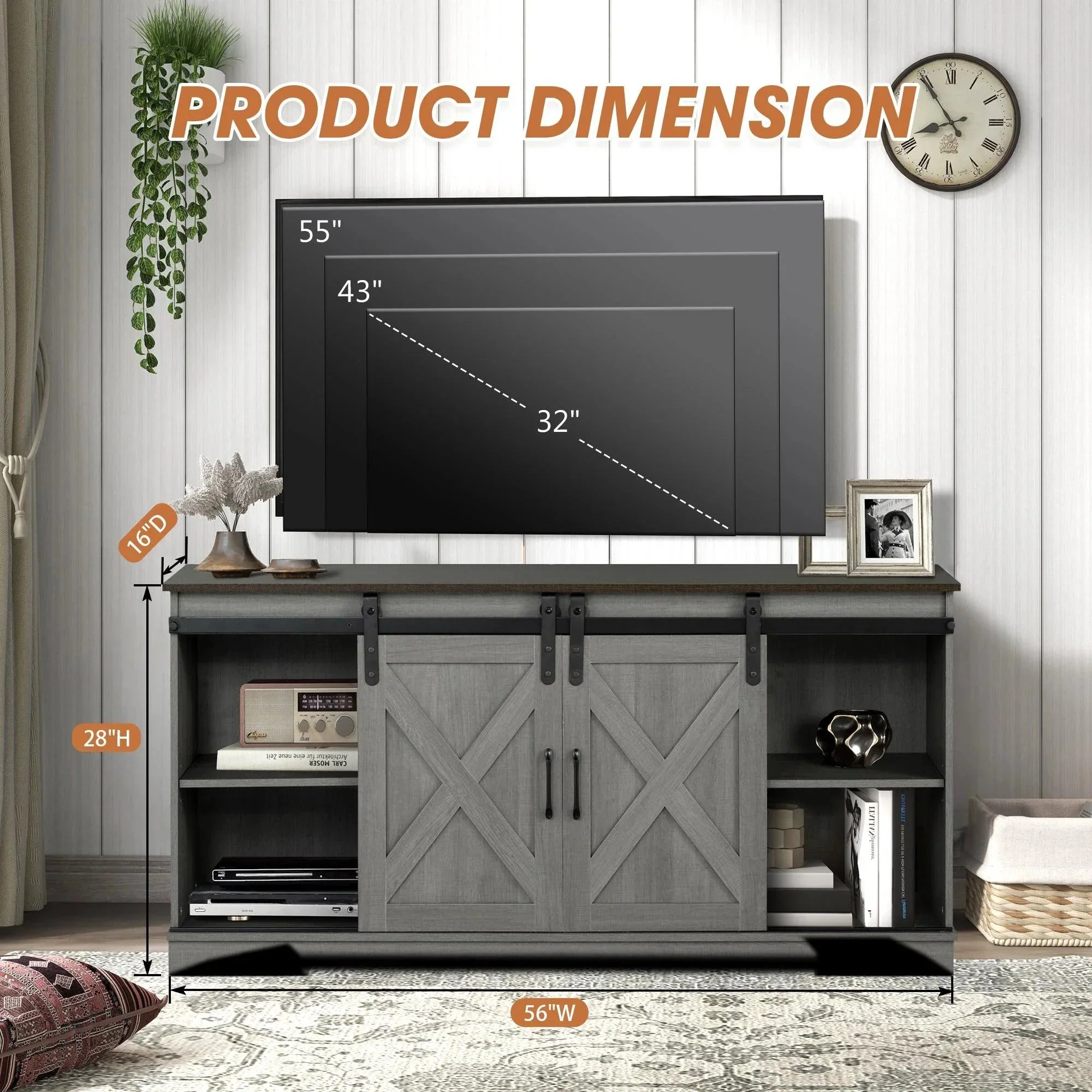 Parrot Uncle Eira Farmhouse 56-inch TV Stand with Storage Cabinet and Cable Holes, Entertainment Center Console for Living Room, Bedroom (SL-AC4000-TV-PU) - Image 5
