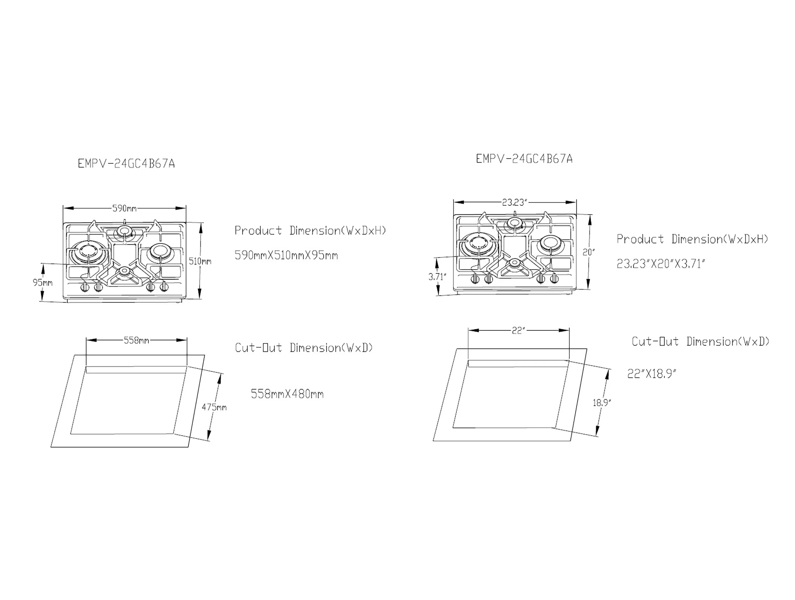 Empava 24-Inch Built-in Natural Gas Cooktops with 4 Burners in Stainless Steel (EMPV-24GC4B67A) - Image 7