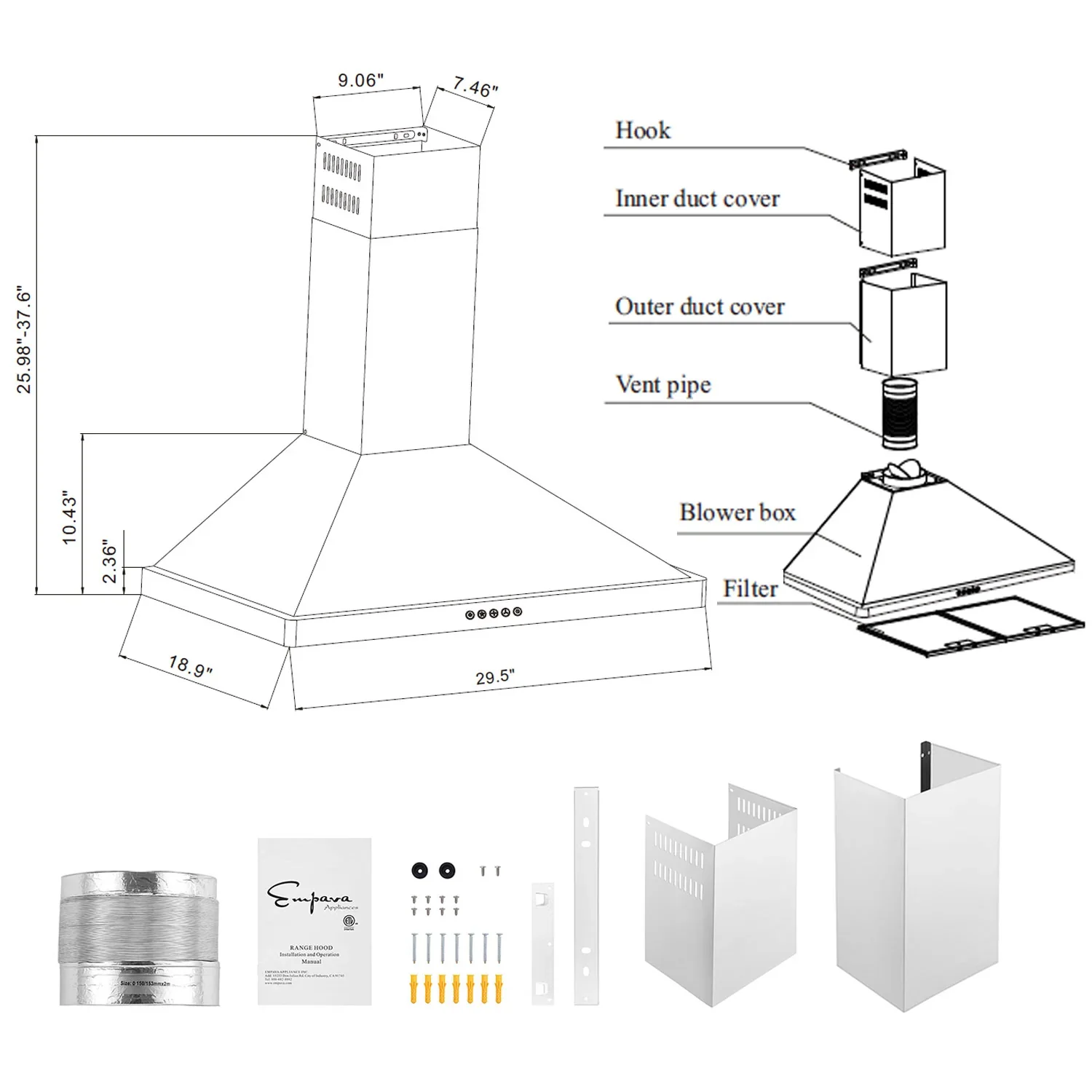 Empava 30-Inch 400 CFM Wall Mount Ducted Range Hood (EMPV-30RH05) - Image 9