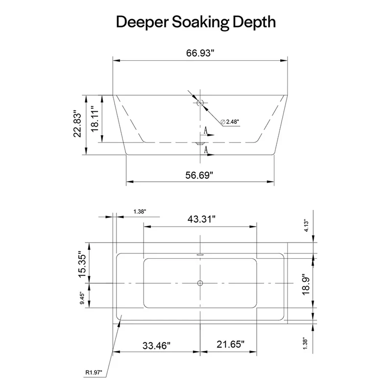 Empava 67-Inch Freestanding Soaking Tub with Center Drain (EMPV-67FT1516) - Image 10