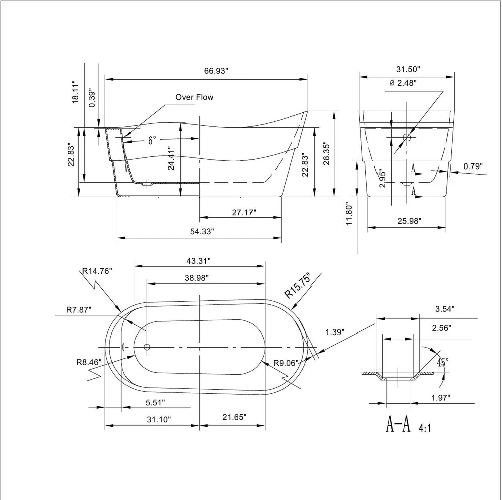 Empava 67-Inch Freestanding Soaking Tub with Left Drain (EMPV-67FT1527) - Image 8