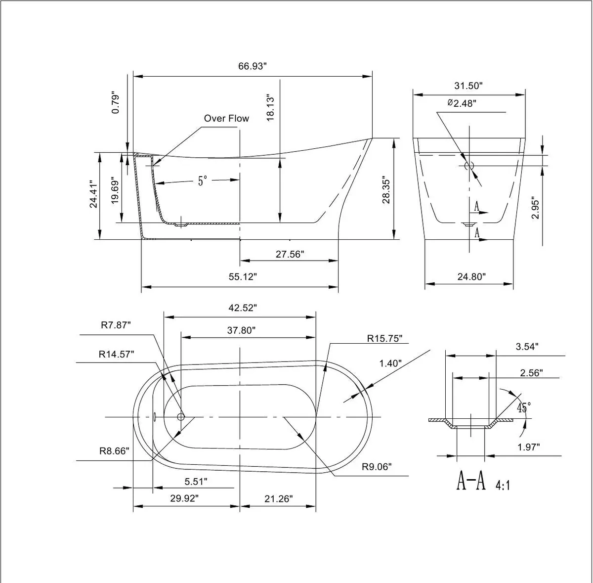 Empava 67-Inch Freestanding Soaking Tub with Left Drain (EMPV-67FT1528) - Image 8