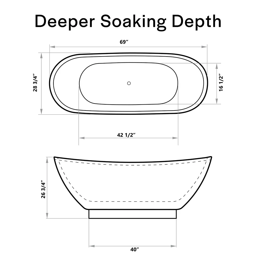 Empava 69-Inch Freestanding Soaking Tub with Center Drain (EMPV-69FT1603) - Image 9