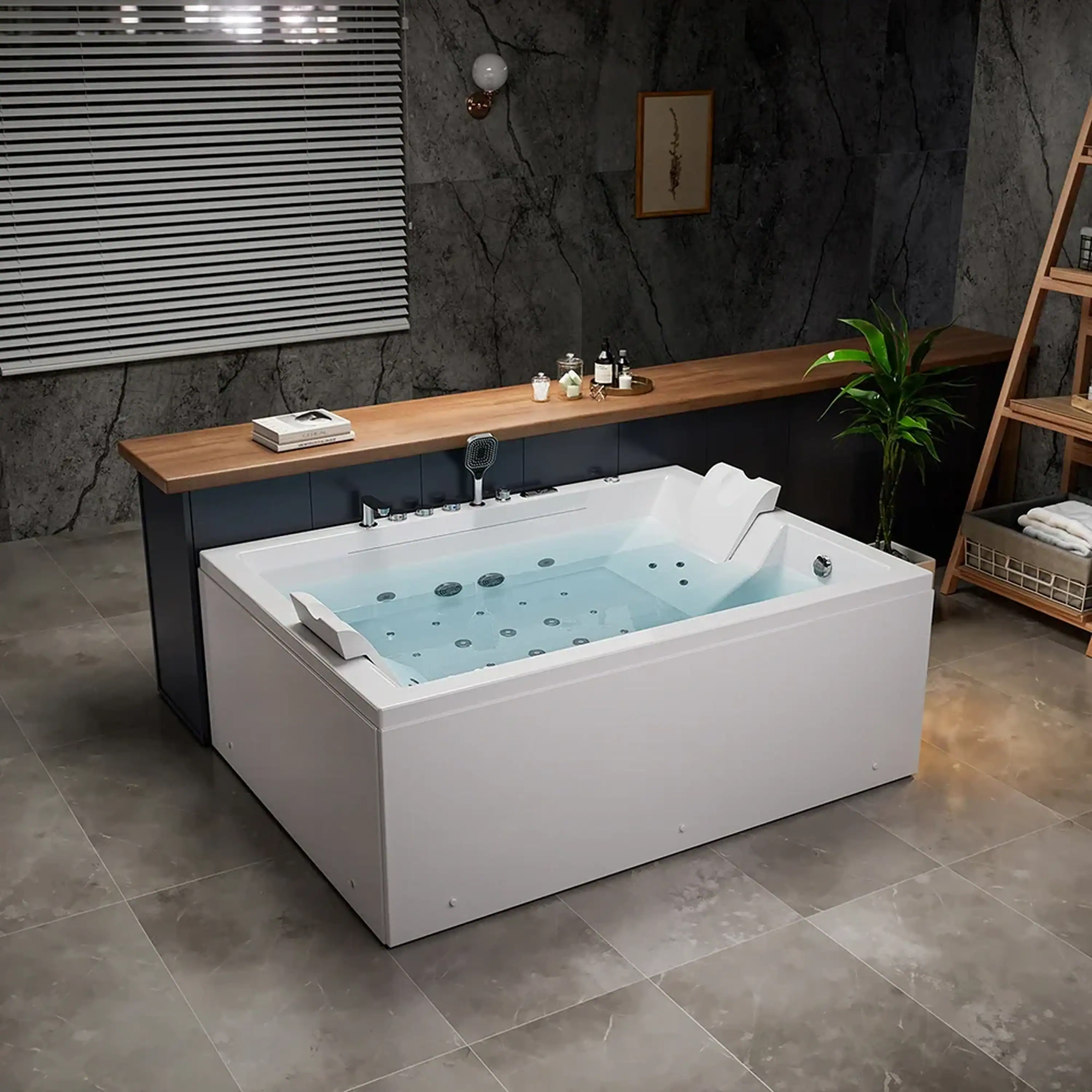 Empava 71-Inch Alcove Inline Heater Combo Massage Whirlpool 2-Person Tub with Waterfall (EMPV-71PRO02) - Image 3