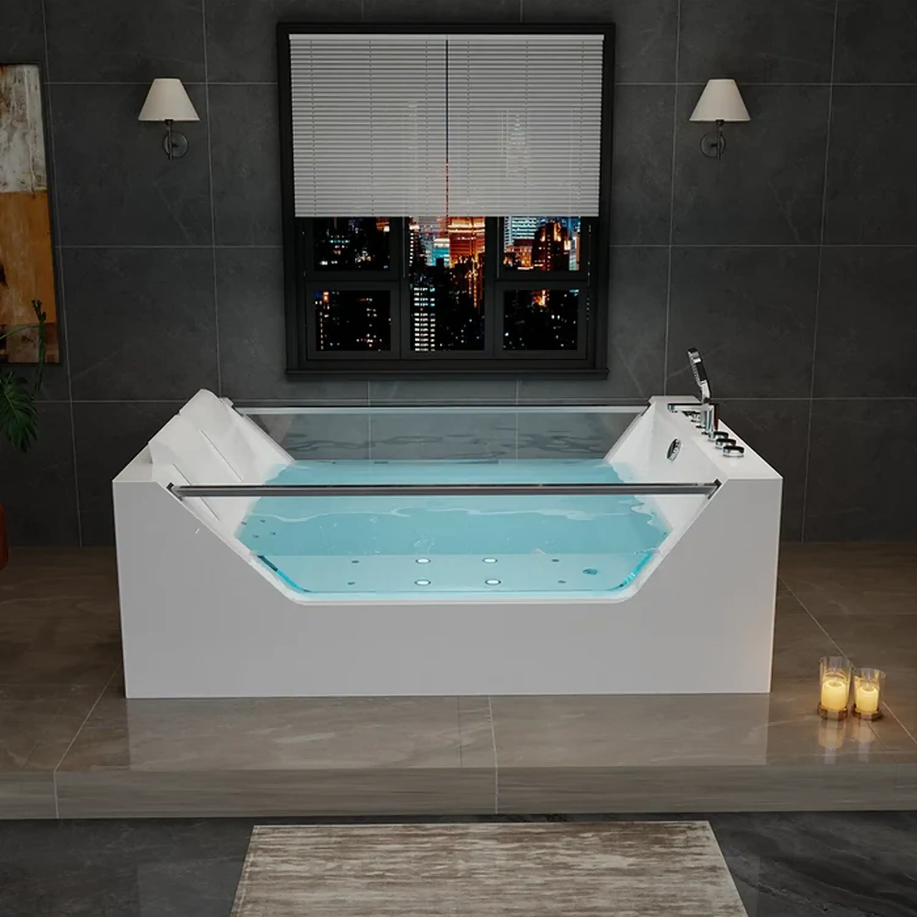 Empava 71-Inch Freestanding Combo Massage Whirlpool Inline Heater 2-Person Bathtub with Dual Glass Design (EMPV-71PRO01) - Image 2