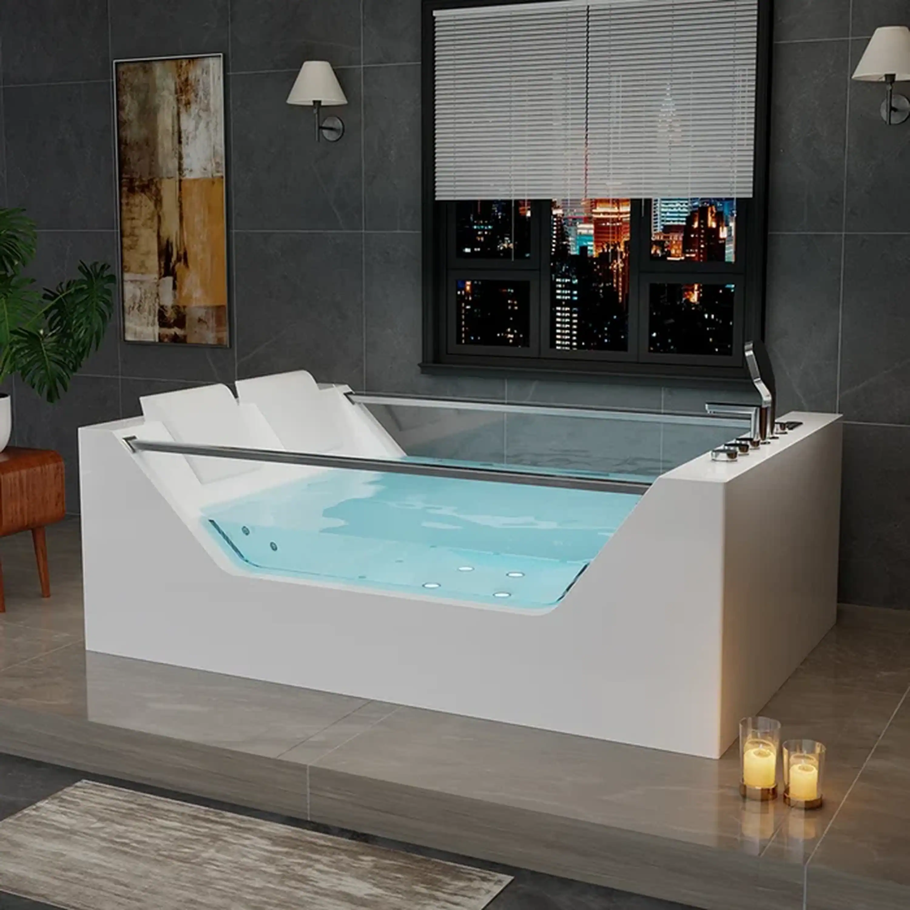 Empava 71-Inch Freestanding Combo Massage Whirlpool Inline Heater 2-Person Bathtub with Dual Glass Design (EMPV-71PRO01) - Image 3