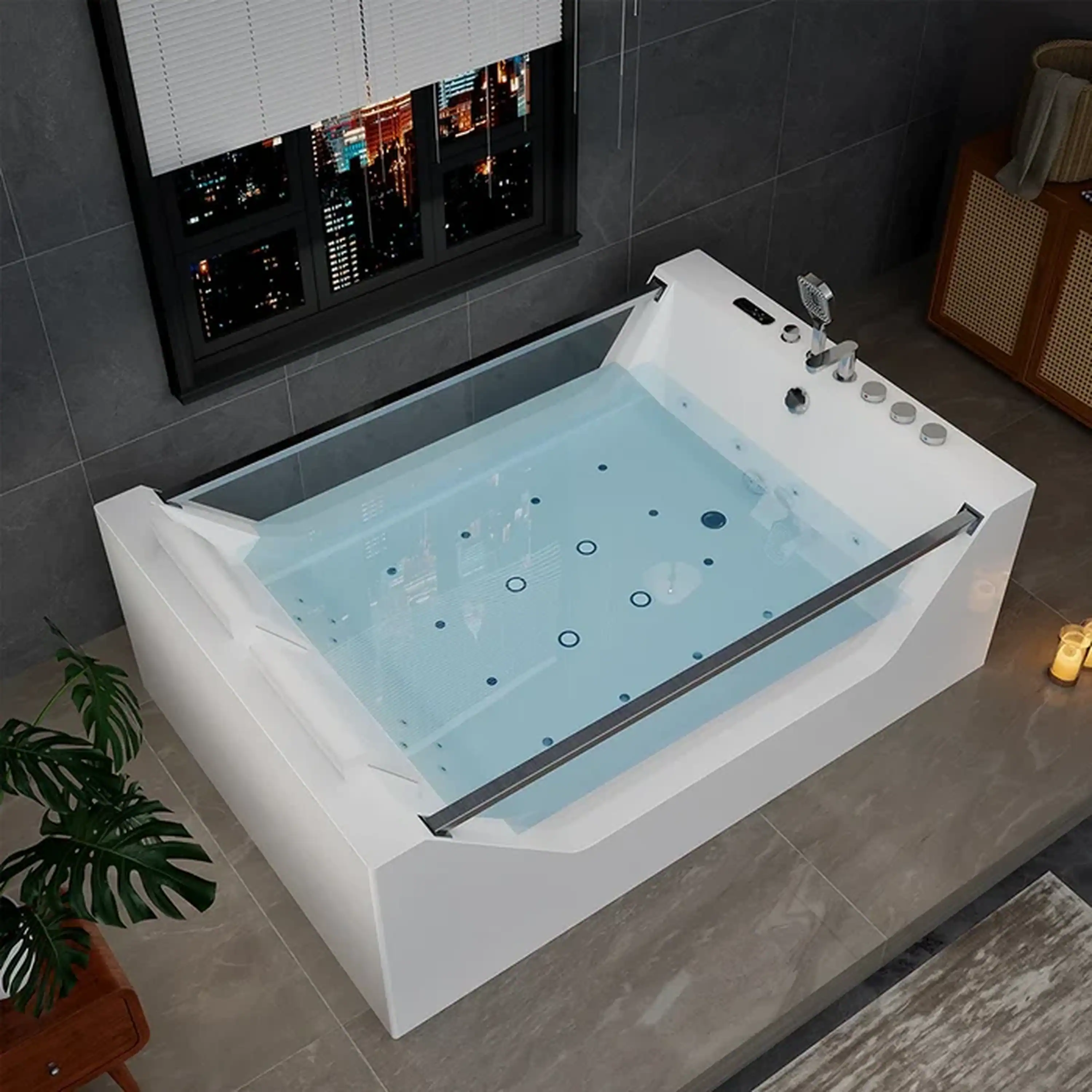 Empava 71-Inch Freestanding Combo Massage Whirlpool Inline Heater 2-Person Bathtub with Dual Glass Design (EMPV-71PRO01) - Image 4