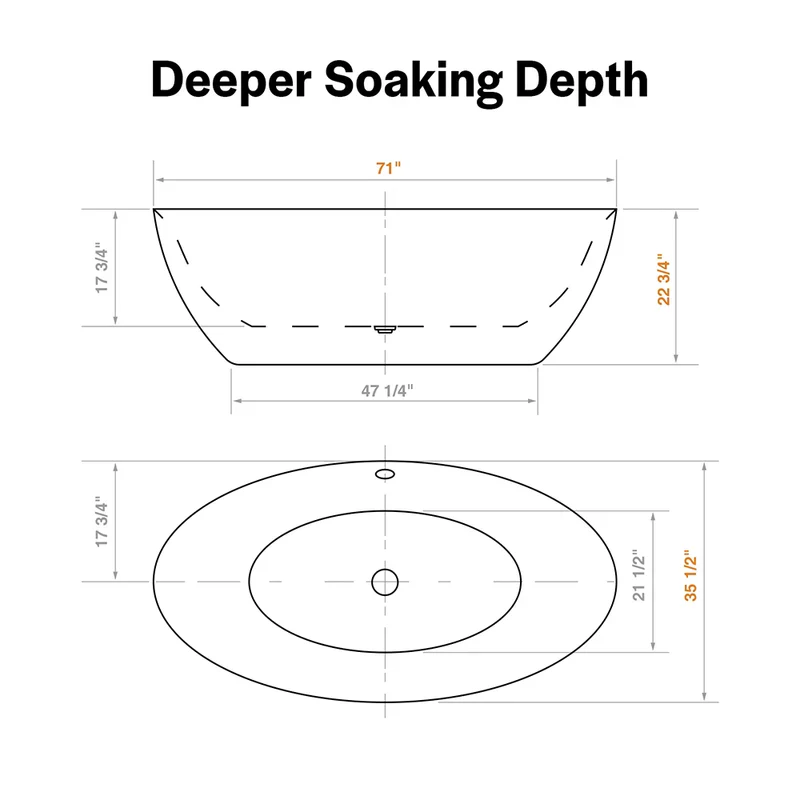Empava 71-Inch Freestanding Soaking Tub with Center Drain (EMPV-71FT1503) - Image 10