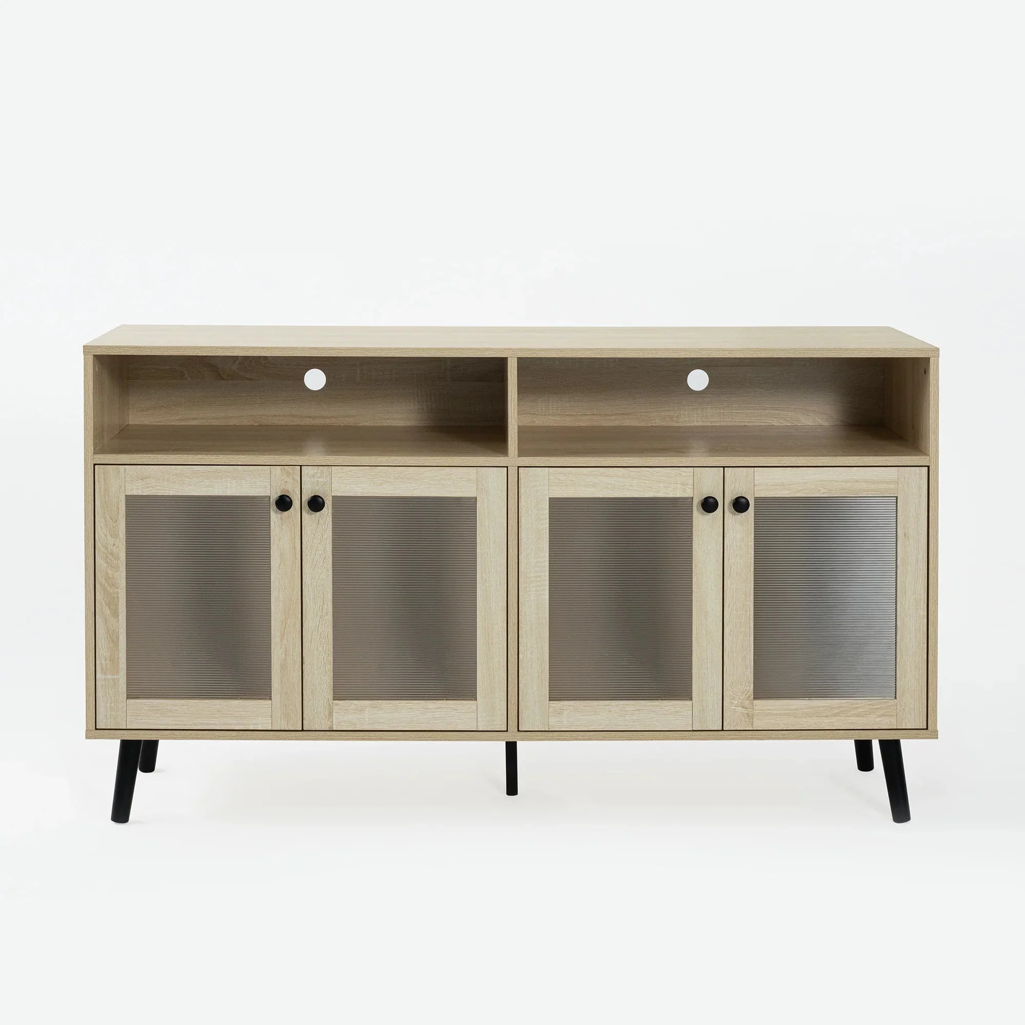 Parrot Uncle Evans 56-Inch Mid-Century Modern TV Stand with Open Shelves and Cabinets for Living Room, Bedroom (SL-AC4001-TV-PU) - Image 2