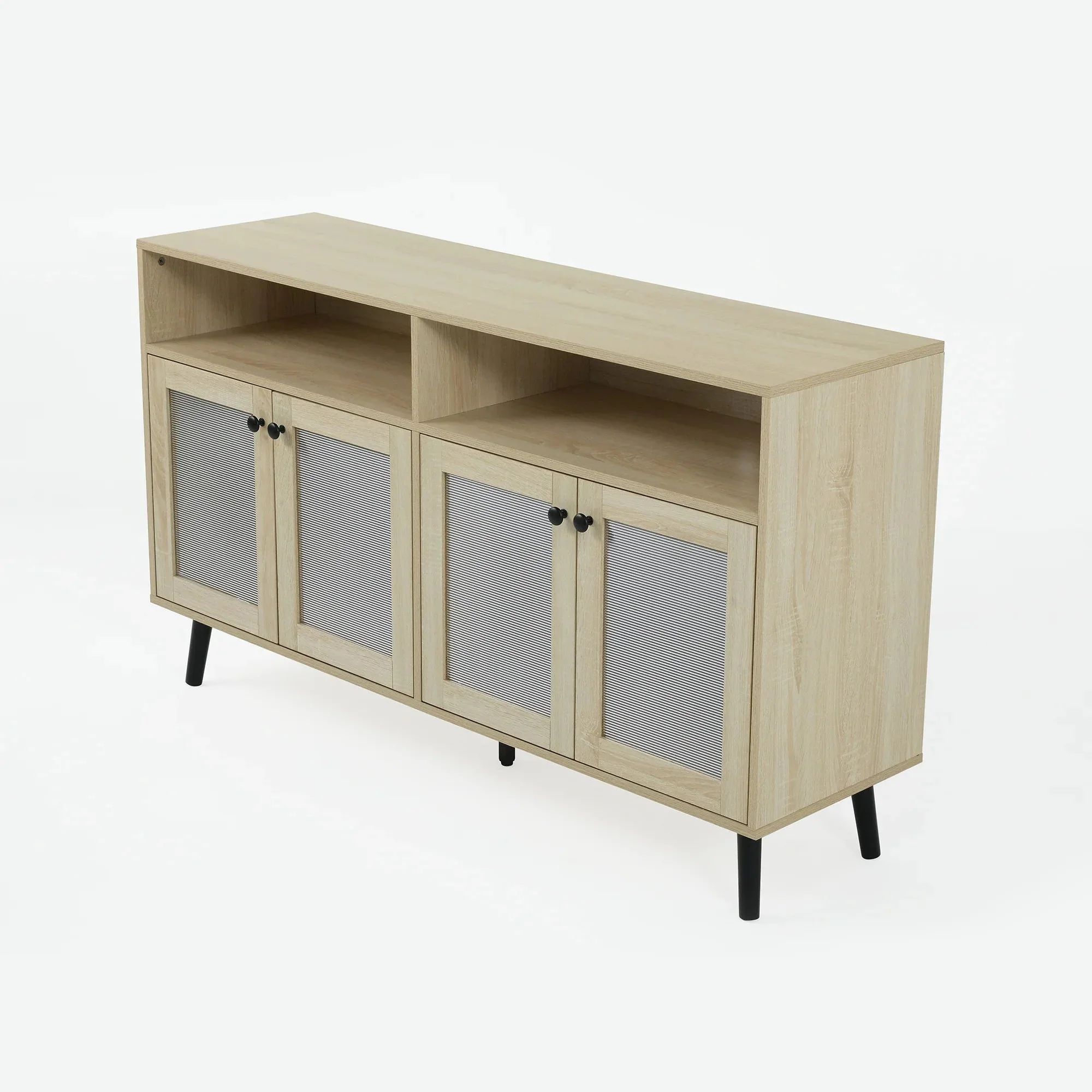 Parrot Uncle Evans 56-Inch Mid-Century Modern TV Stand with Open Shelves and Cabinets for Living Room, Bedroom (SL-AC4001-TV-PU) - Image 7