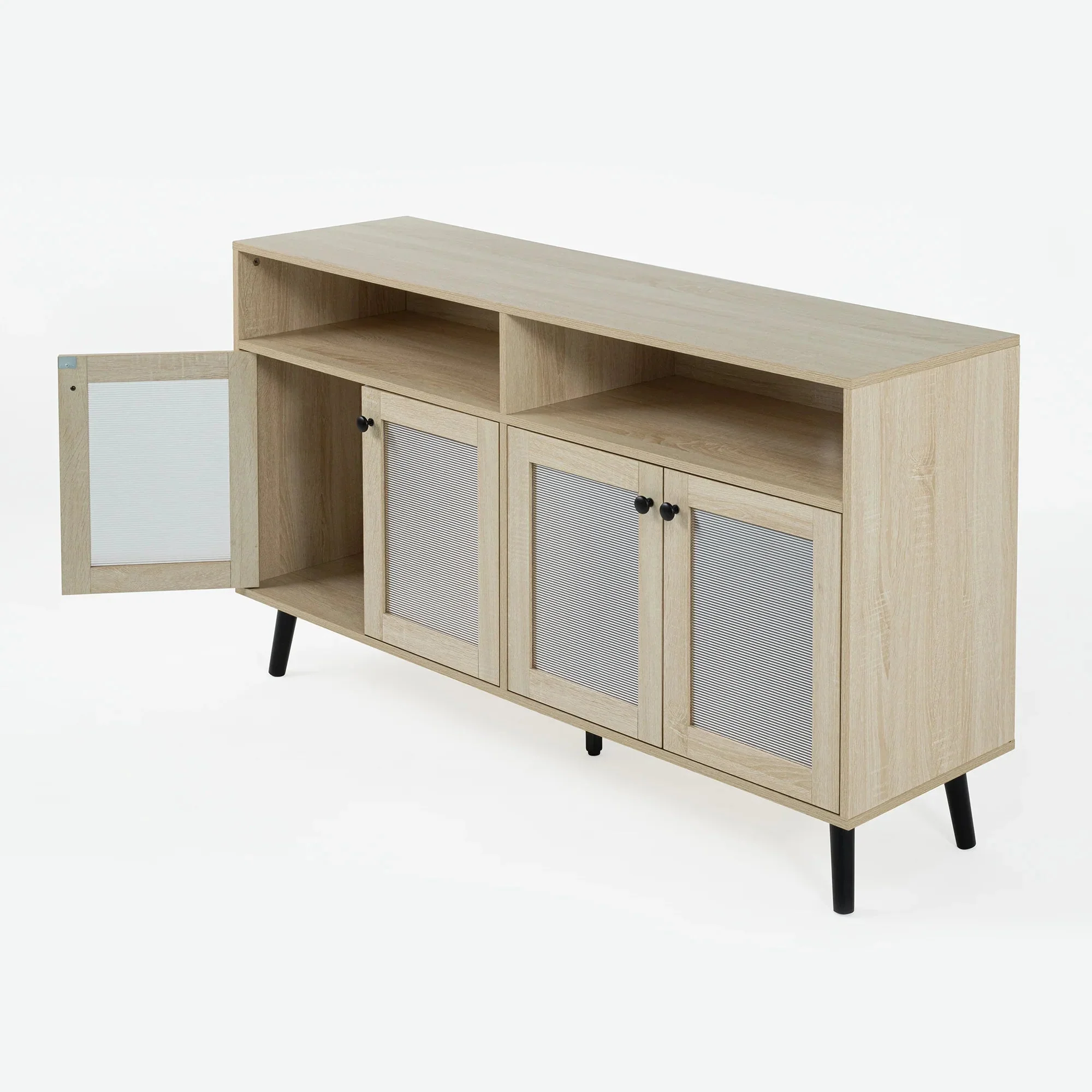 Parrot Uncle Evans 56-Inch Mid-Century Modern TV Stand with Open Shelves and Cabinets for Living Room, Bedroom (SL-AC4001-TV-PU) - Image 8