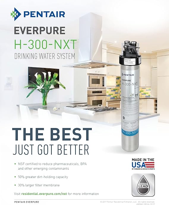 Pentair Everpure H-300-NXT Drinking Water System, 300 Gallon Capacity, Reduces Chlorine Taste & Odor, Lead, VOCs, Sediment, NSF Certified, Made in USA (EV927151) - Image 3