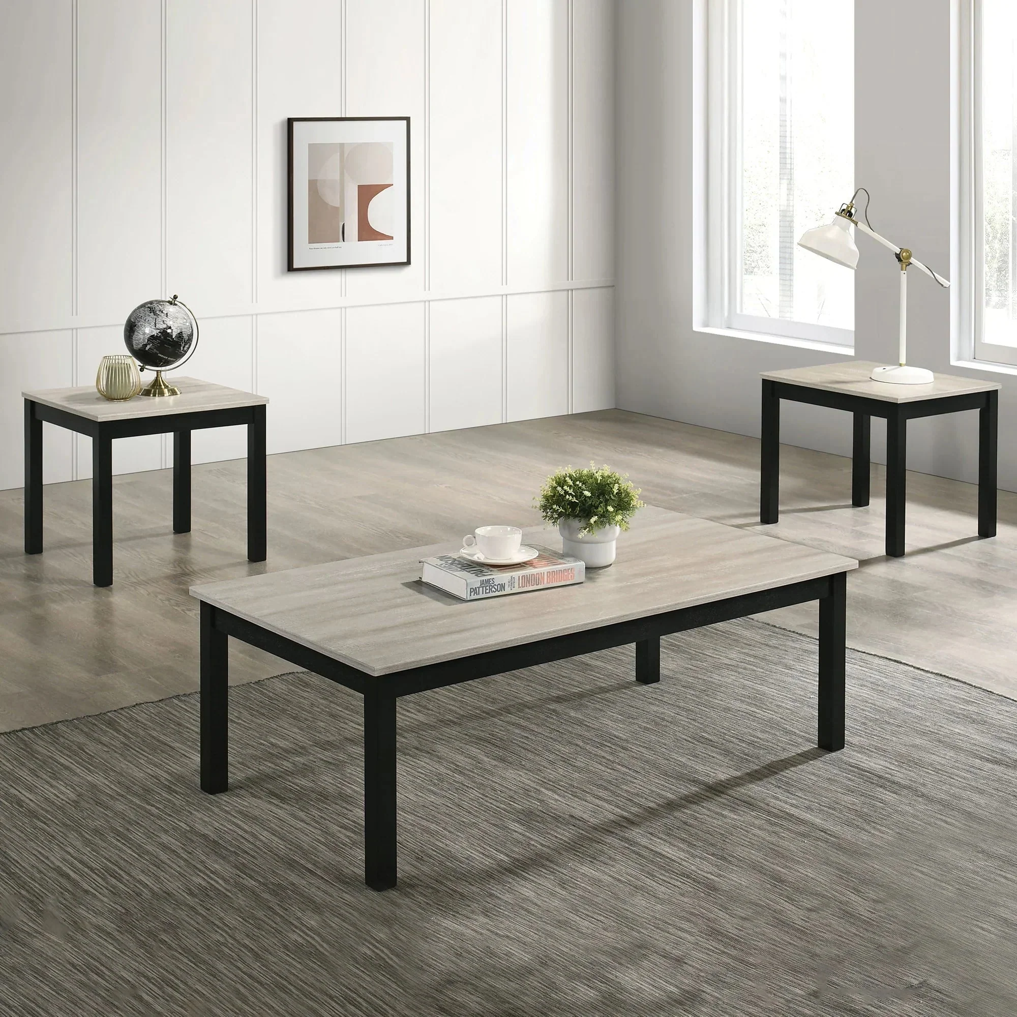 Parrot Uncle Findlay 3-Piece 47.5-Inch Rectangle Faux Marble Top Coffee Table Set with Solid Wood Legs - Image 11