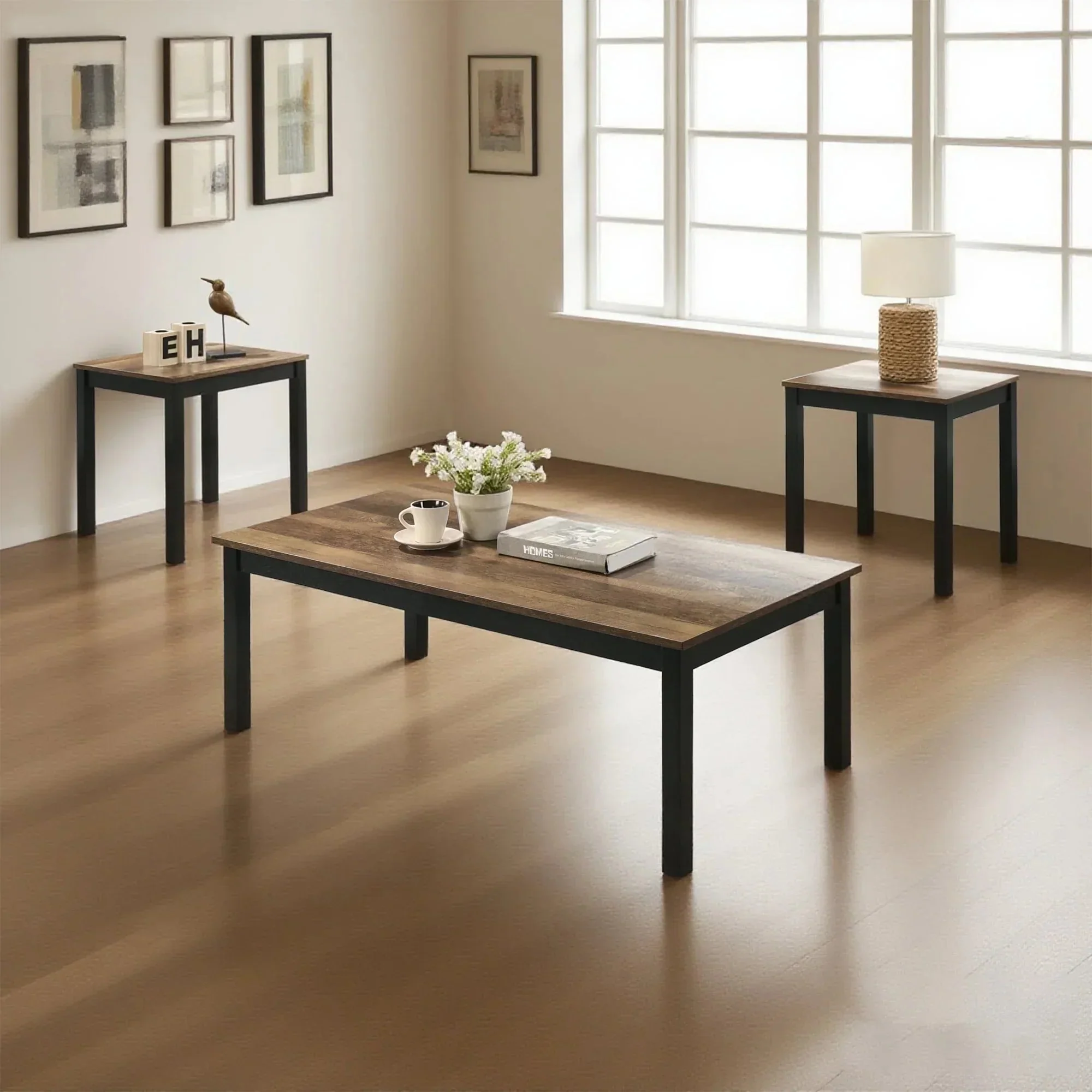 Parrot Uncle Findlay 3-Piece 47.5-Inch Rectangle Faux Marble Top Coffee Table Set with Solid Wood Legs - Image 13