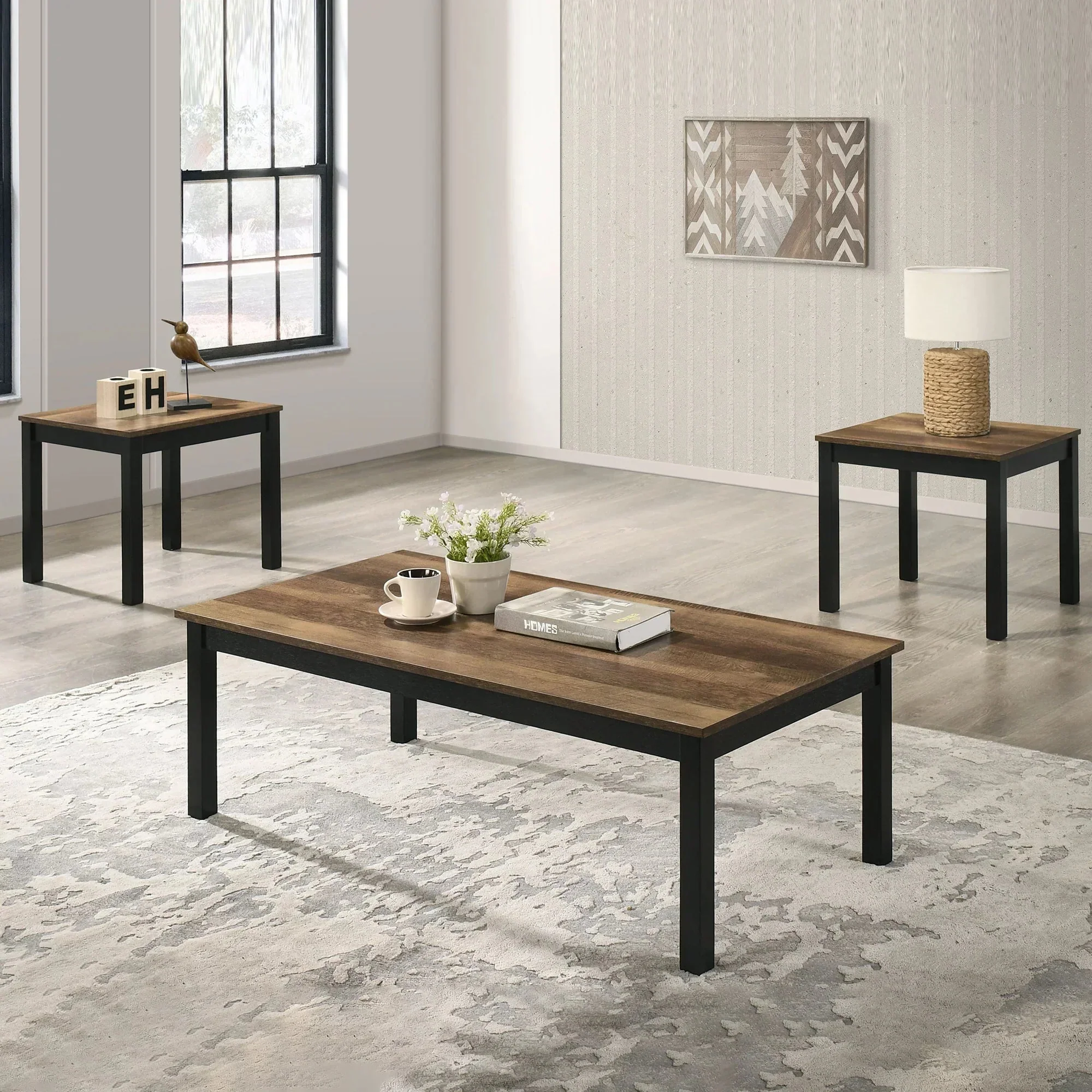 Parrot Uncle Findlay 3-Piece 47.5-Inch Rectangle Faux Marble Top Coffee Table Set with Solid Wood Legs - Image 18