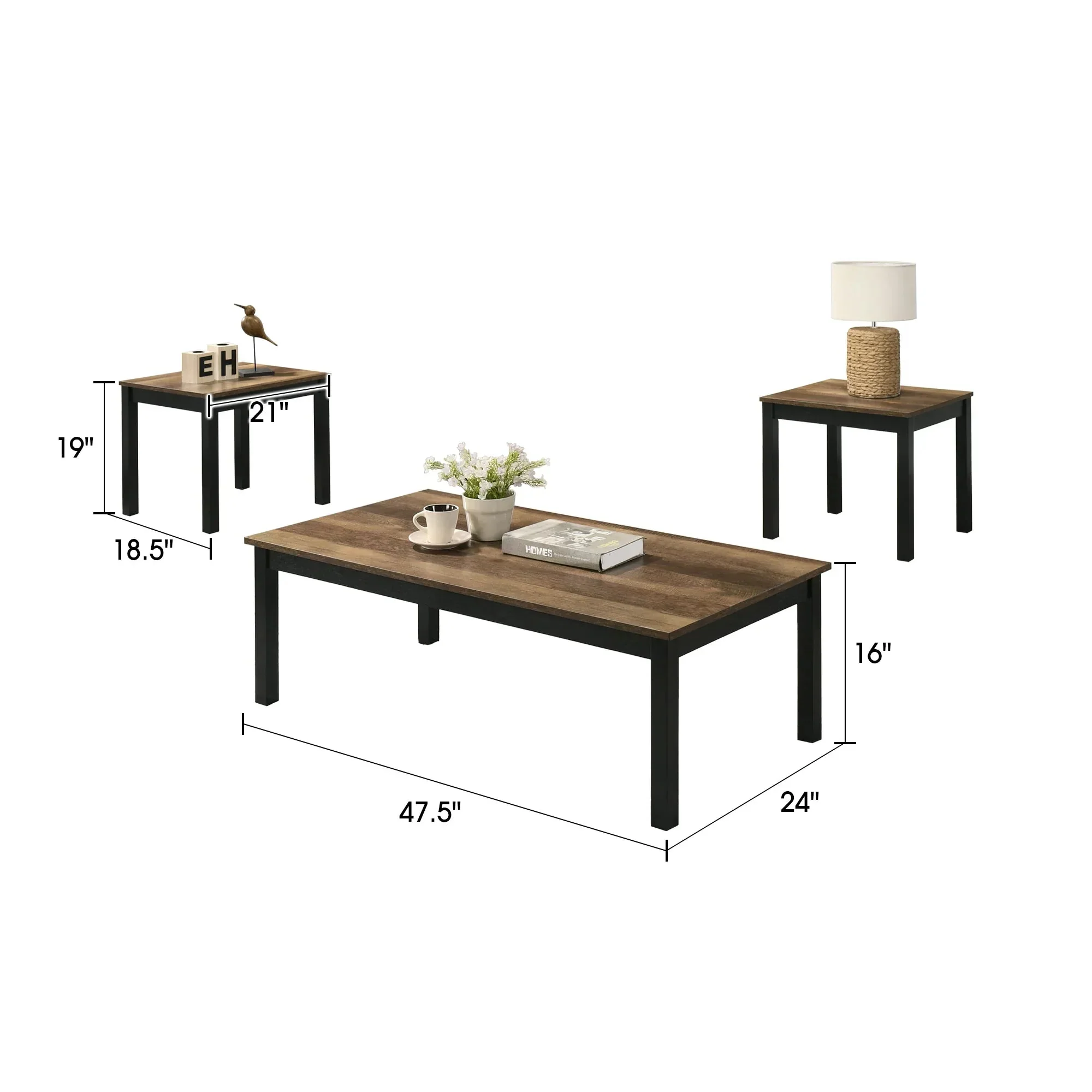 Parrot Uncle Findlay 3-Piece 47.5-Inch Rectangle Faux Marble Top Coffee Table Set with Solid Wood Legs - Image 19