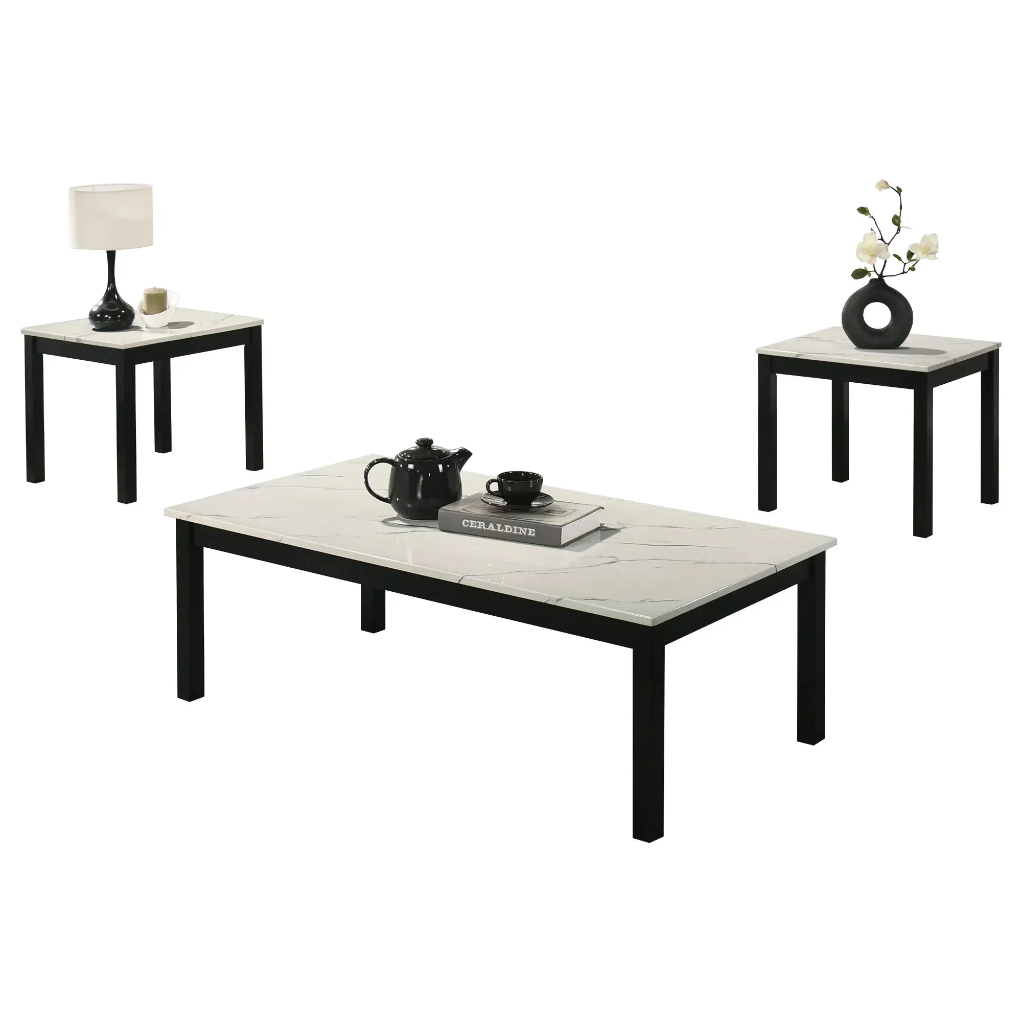 Parrot Uncle Findlay 3-Piece 47.5-Inch Rectangle Faux Marble Top Coffee Table Set with Solid Wood Legs - Image 25