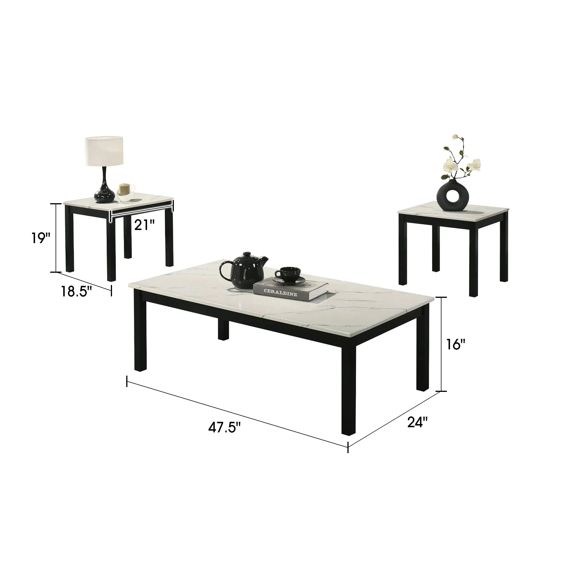 Parrot Uncle Findlay 3-Piece 47.5-Inch Rectangle Faux Marble Top Coffee Table Set with Solid Wood Legs - Image 28
