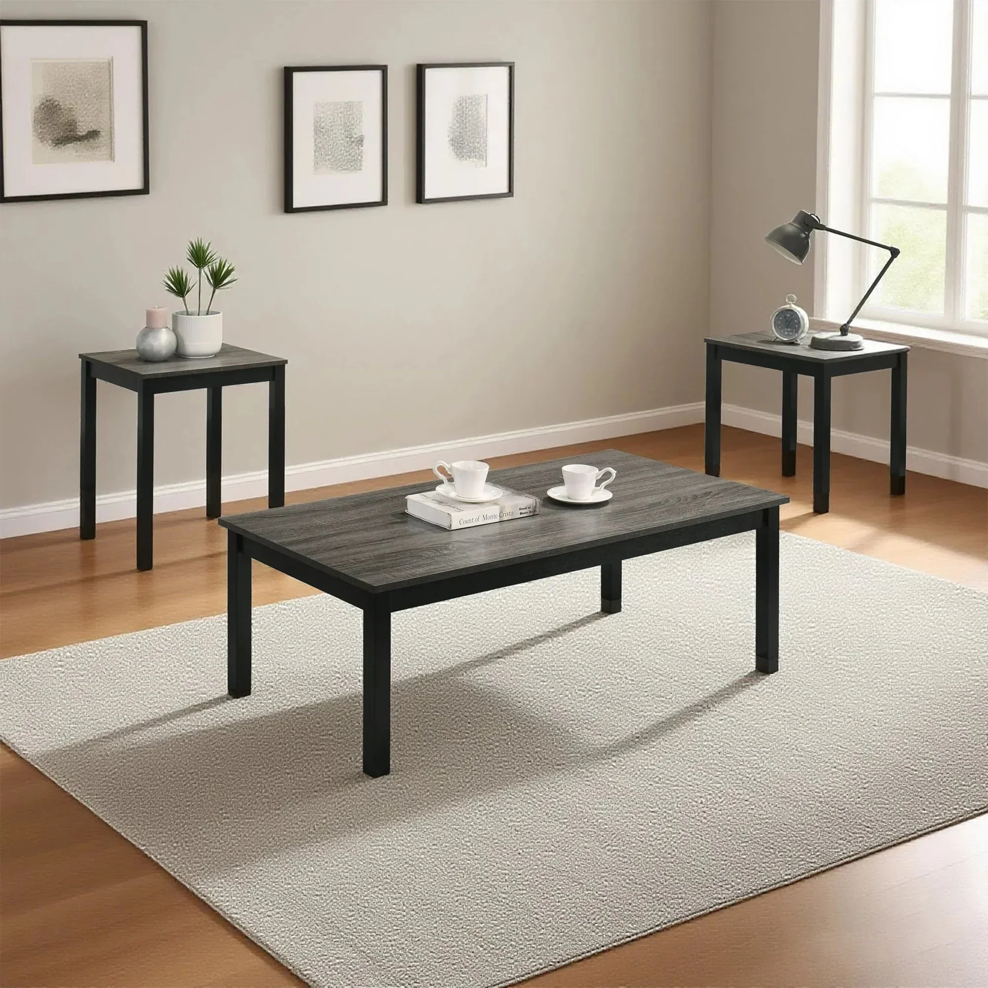 Parrot Uncle Findlay 3-Piece 47.5-Inch Rectangle Faux Marble Top Coffee Table Set with Solid Wood Legs - Image 7