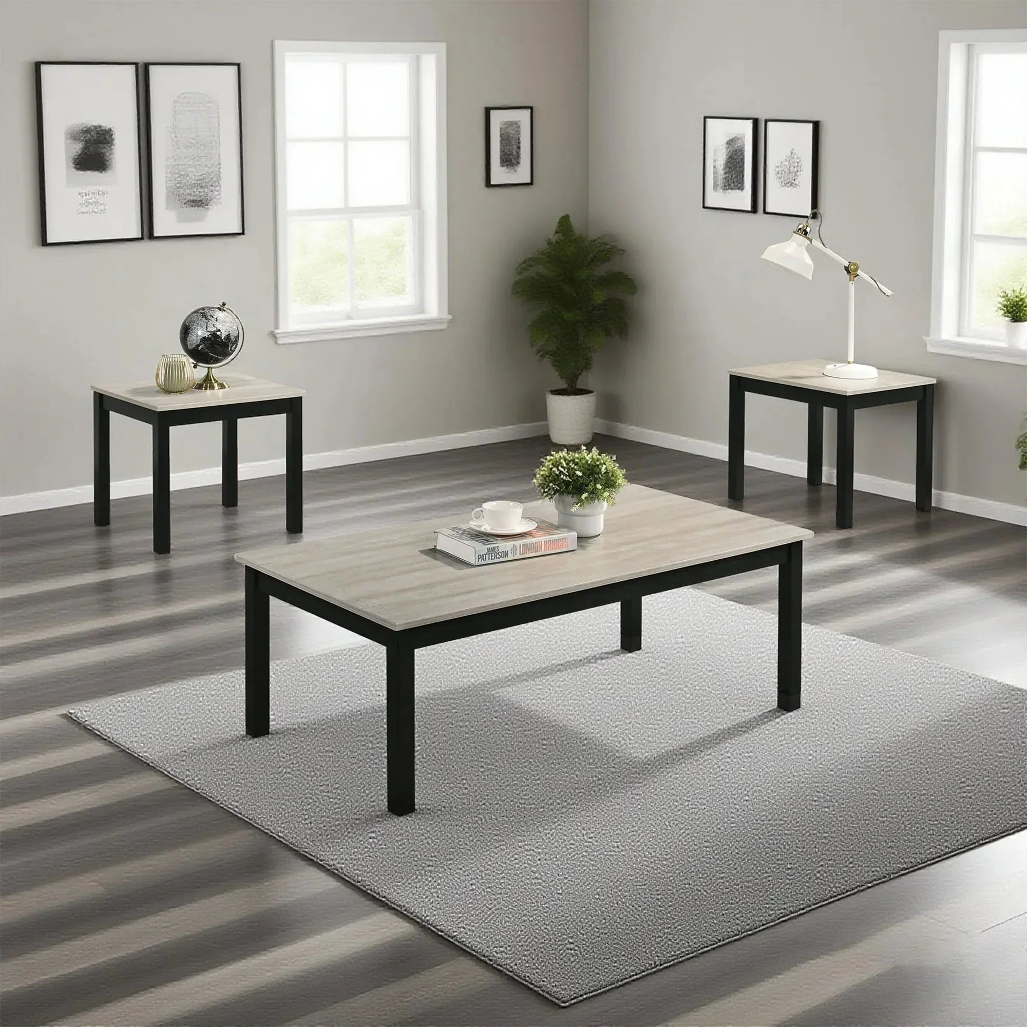 Parrot Uncle Findlay 3-Piece 47.5-Inch Rectangle Faux Marble Top Coffee Table Set with Solid Wood Legs - Image 8