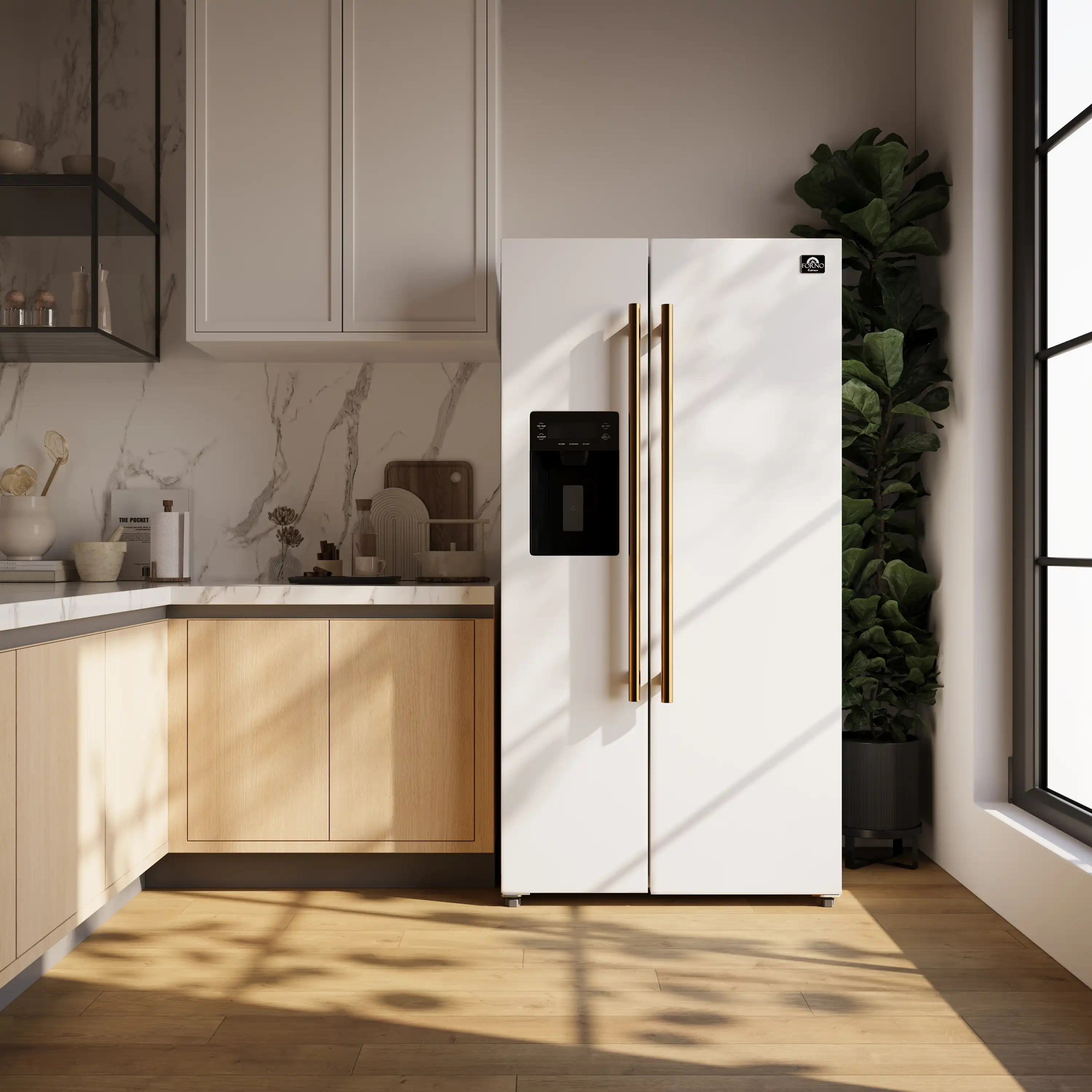 Forno 2-Piece Appliance Package - 30-Inch Electric Range and 36-Inch Side by Side Refrigerator in White with Antique Brass Handle (FBDL-003-10US) - Image 16