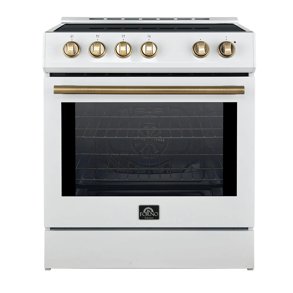 Forno 2-Piece Appliance Package - 30-Inch Slide-In Induction Range and 30-Inch French Door Refrigerator in White with Antique Brass Handle (FBDL-014-10CAUS) - Image 2