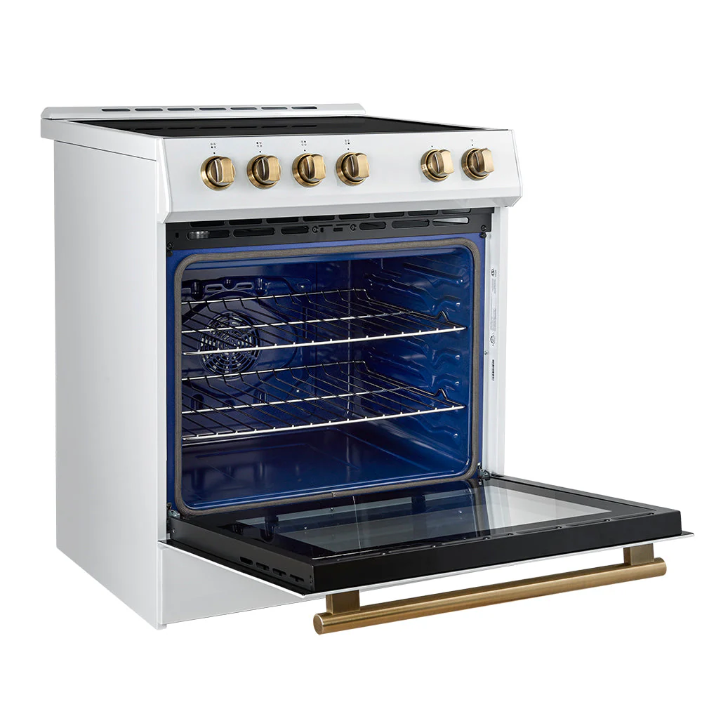 Forno 2-Piece Appliance Package - 30-Inch Slide-In Induction Range and 30-Inch French Door Refrigerator in White with Antique Brass Handle (FBDL-014-10CAUS) - Image 4