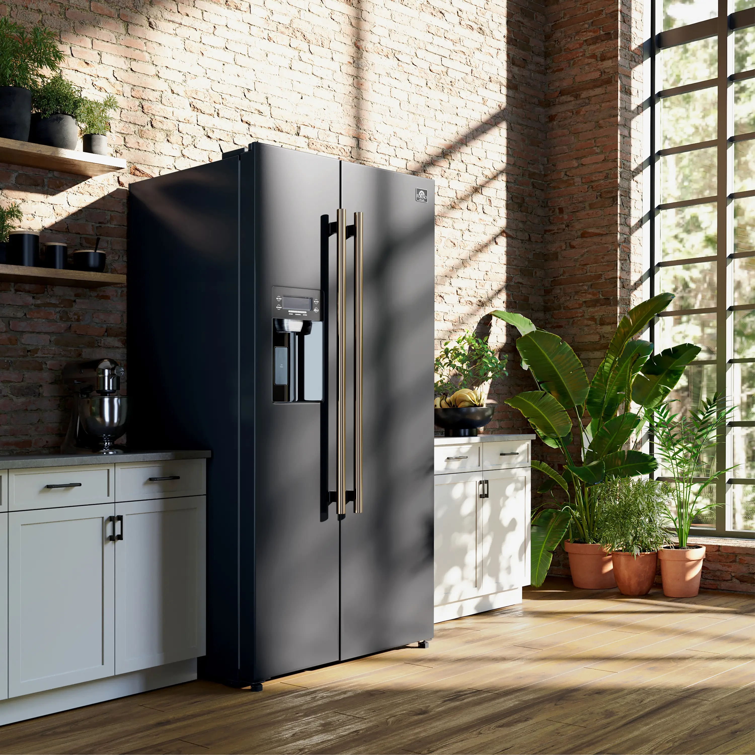 Forno 2-Piece Appliance Package - 30-Inch Slide-In Induction Range and 36-Inch Side by Side Refrigerator with Water Dispenser in Black with Antique Brass Handle (FBDL-014-14CAUS) - Image 15