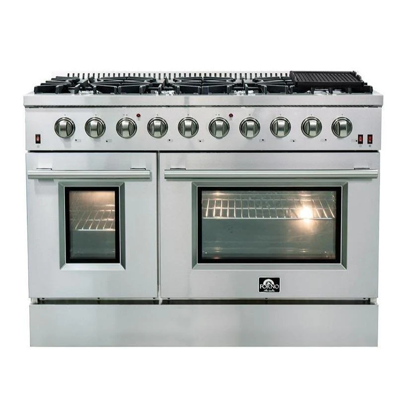 Forno 2-Piece Appliance Package - 48-Inch Gas Range & Wall Mount Hood in Stainless Steel - Image 3