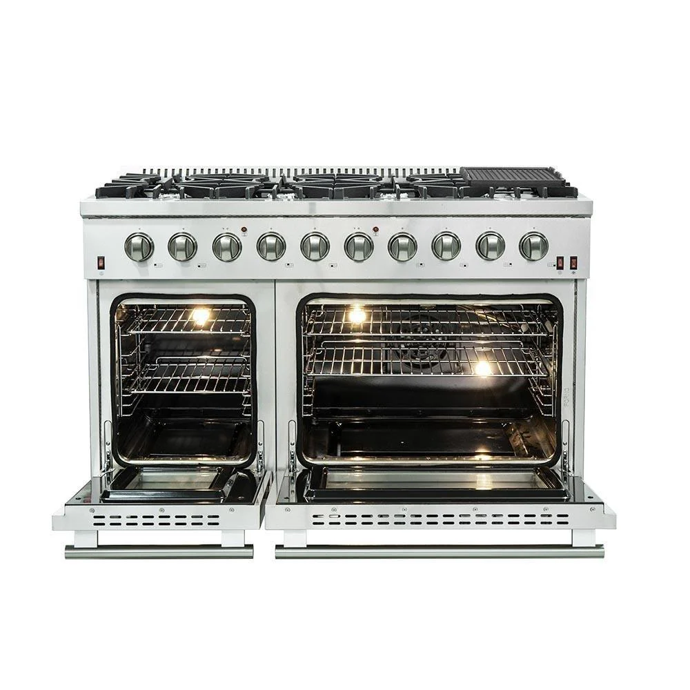 Forno 2-Piece Appliance Package - 48-Inch Gas Range & Wall Mount Hood in Stainless Steel - Image 4