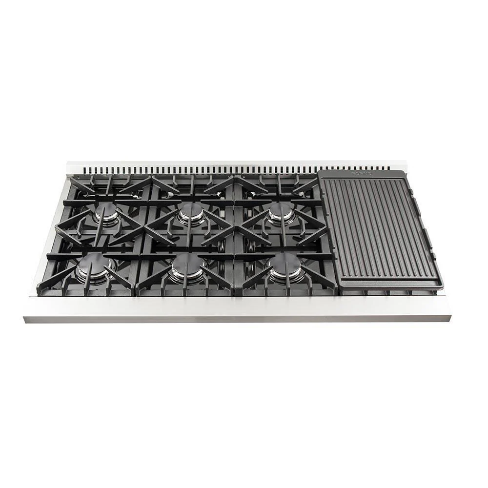Forno 2-Piece Appliance Package - 48-Inch Gas Range & Wall Mount Hood in Stainless Steel - Image 7