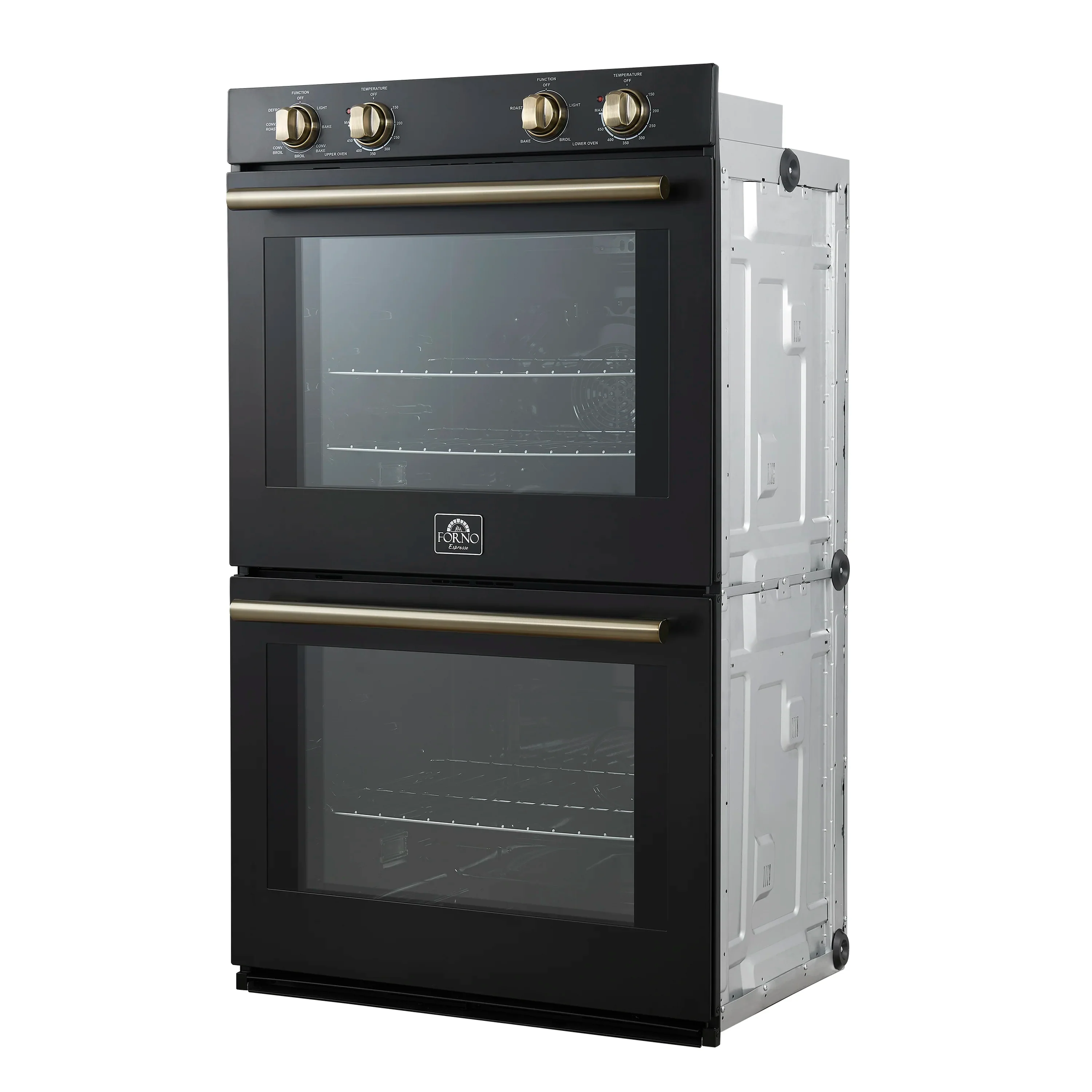 Forno 2-Piece Appliance Package - 30-Inch Vomero Double Wall Oven & 30-Inch Microwave Oven in Black with Antique Brass Handle - Image 3