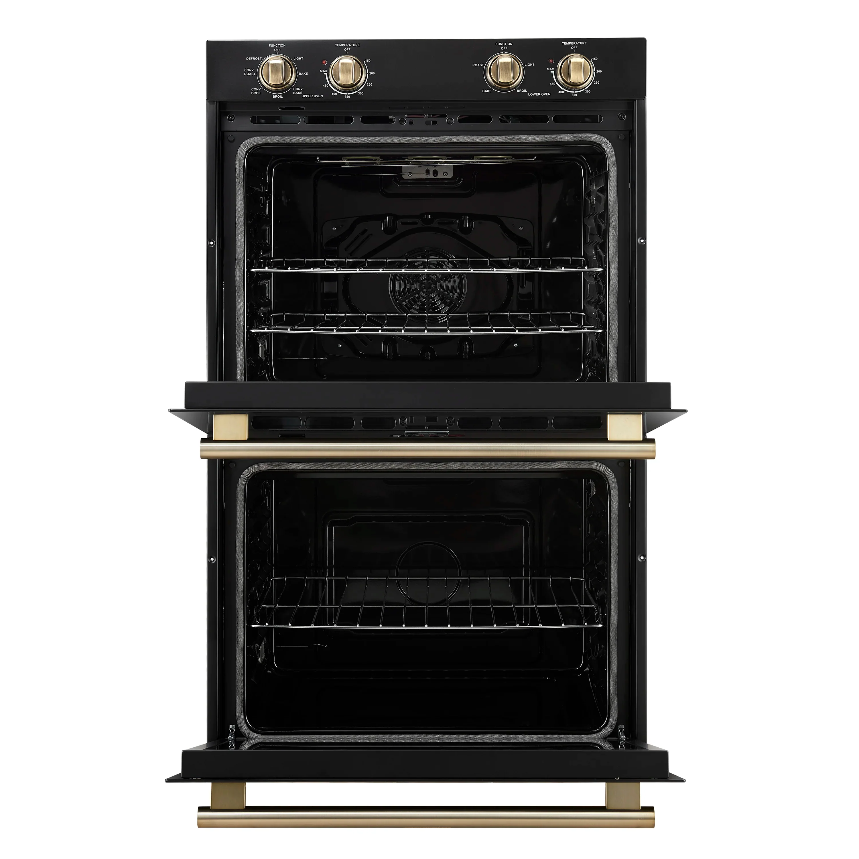 Forno 2-Piece Appliance Package - 30-Inch Vomero Double Wall Oven & 30-Inch Microwave Oven in Black with Antique Brass Handle - Image 4