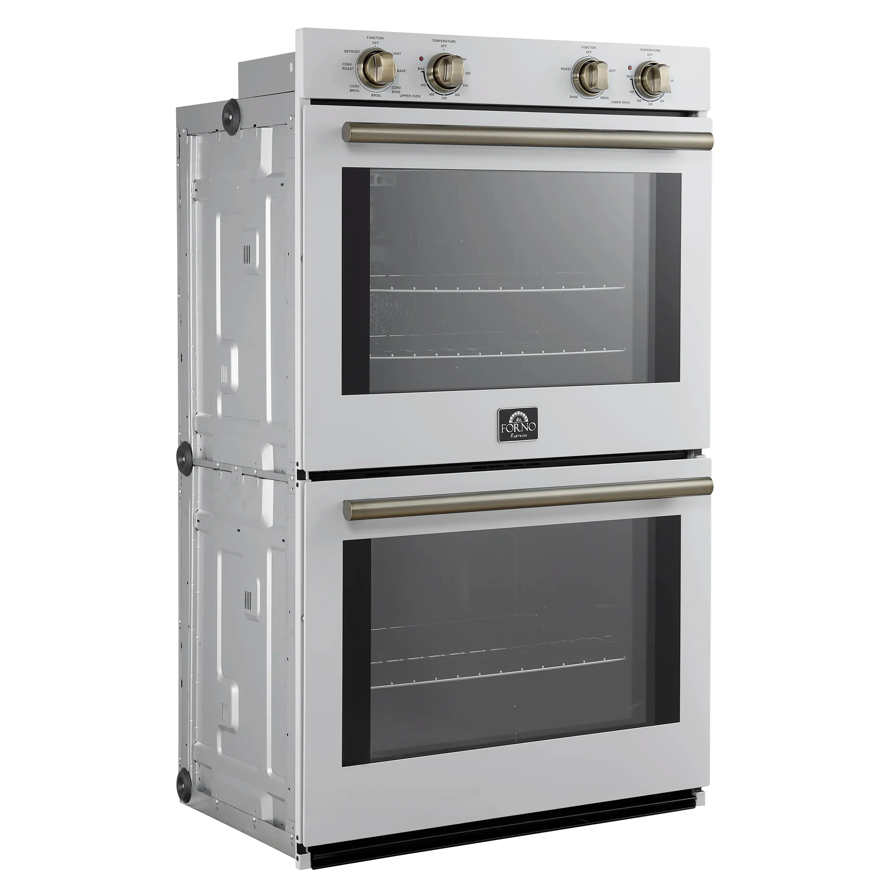 Forno 2-Piece Appliance Package - 30-Inch Vomero Double Wall Oven & 30-Inch Microwave Oven in White with Antique Brass Handle - Image 3