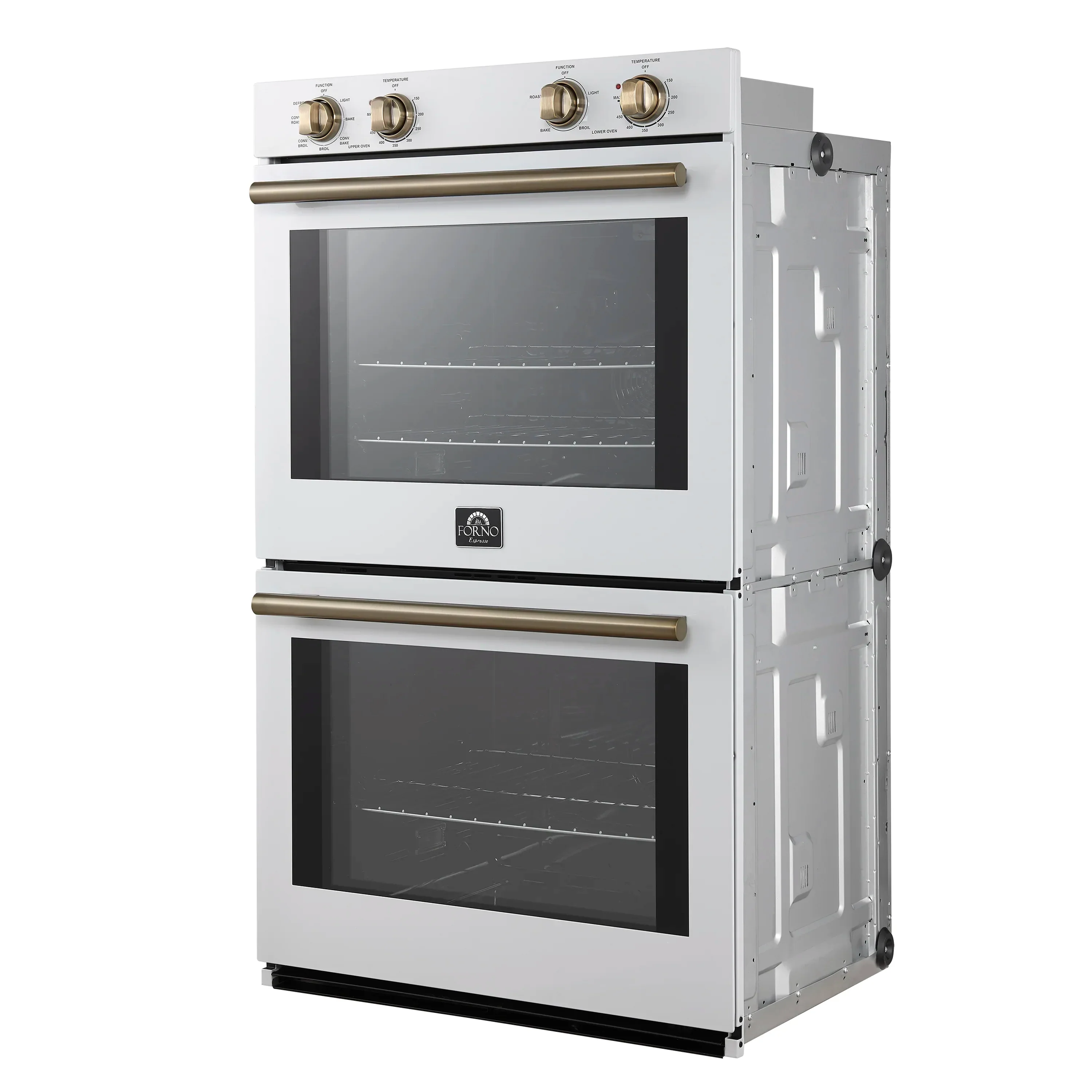 Forno 2-Piece Appliance Package - 30-Inch Vomero Double Wall Oven & 30-Inch Microwave Oven in White with Antique Brass Handle - Image 4