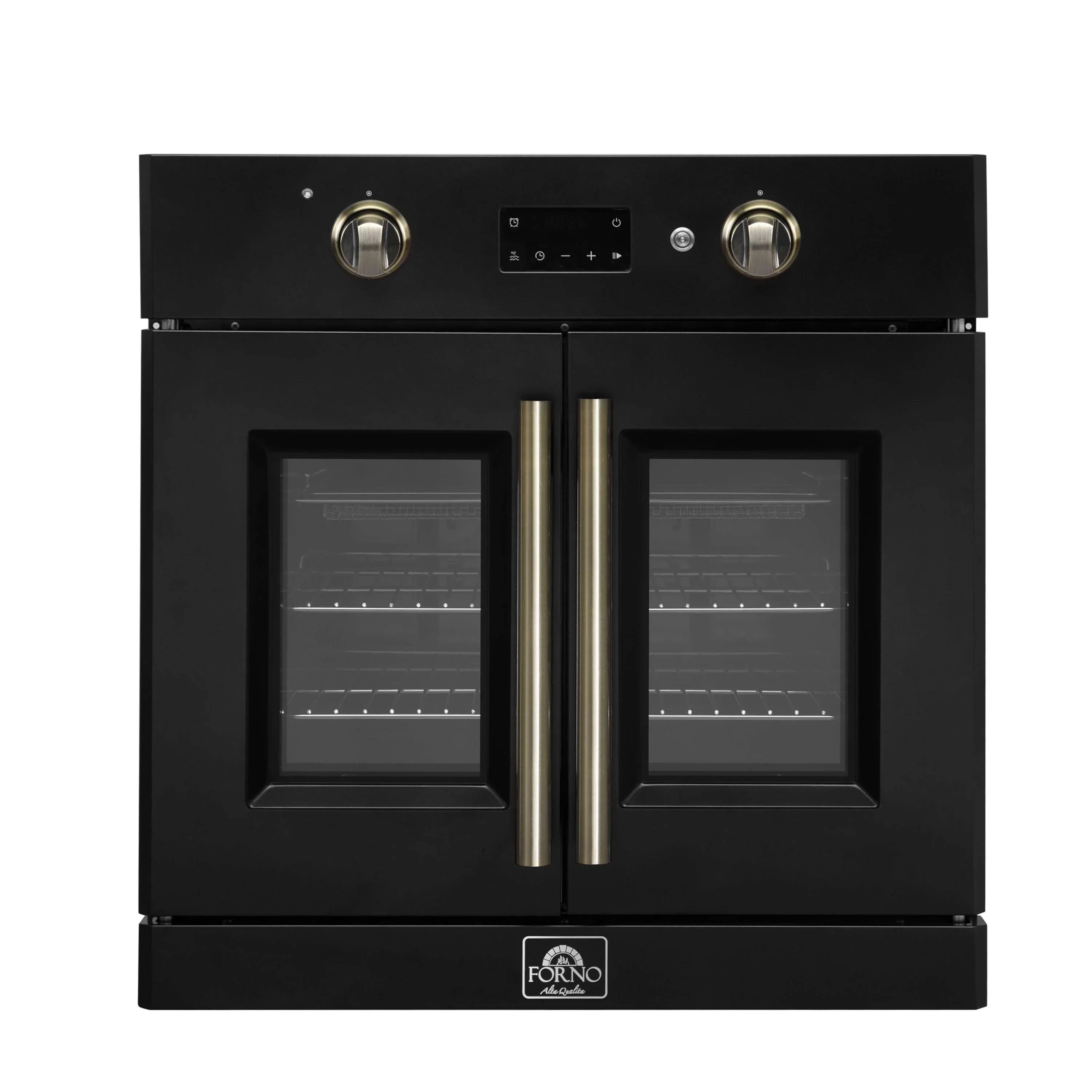Forno 2-Piece Appliance Package - 30-Inch Asti French Door Electric Wall Oven & 30-Inch Microwave Oven in Black with Antique Brass Handle - Image 2