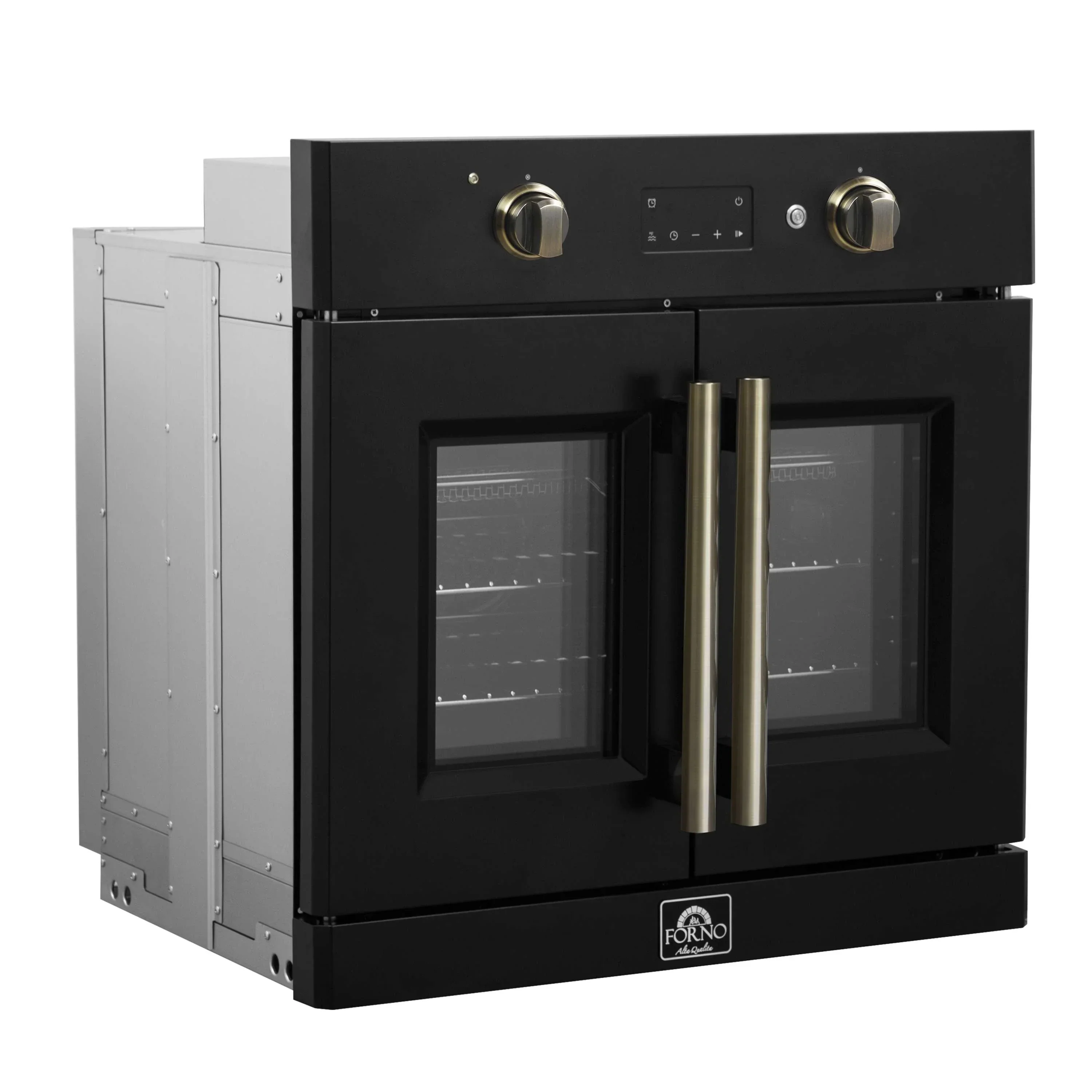 Forno 2-Piece Appliance Package - 30-Inch Asti French Door Electric Wall Oven & 30-Inch Microwave Oven in Black with Antique Brass Handle - Image 3