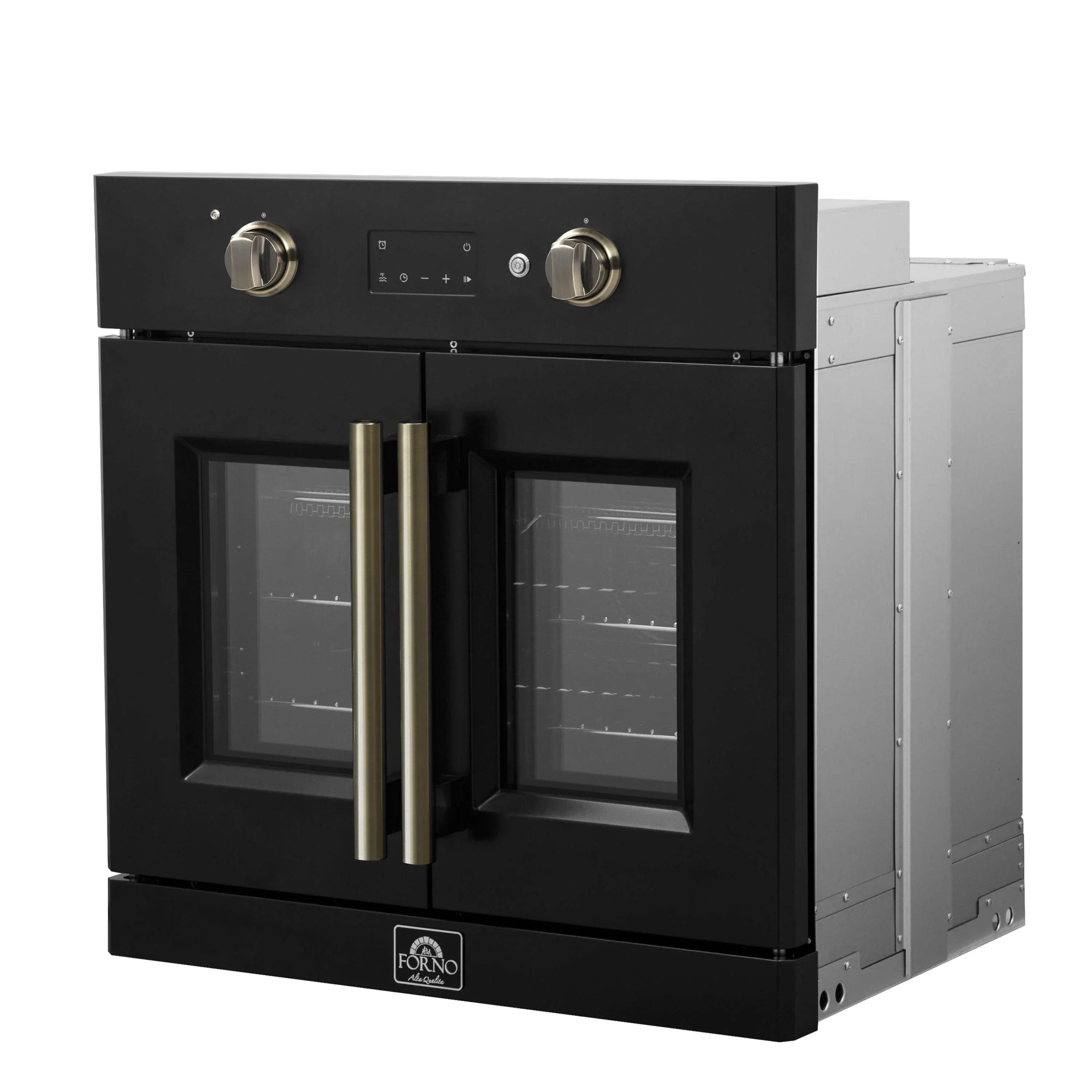 Forno 2-Piece Appliance Package - 30-Inch Asti French Door Electric Wall Oven & 30-Inch Microwave Oven in Black with Antique Brass Handle - Image 4