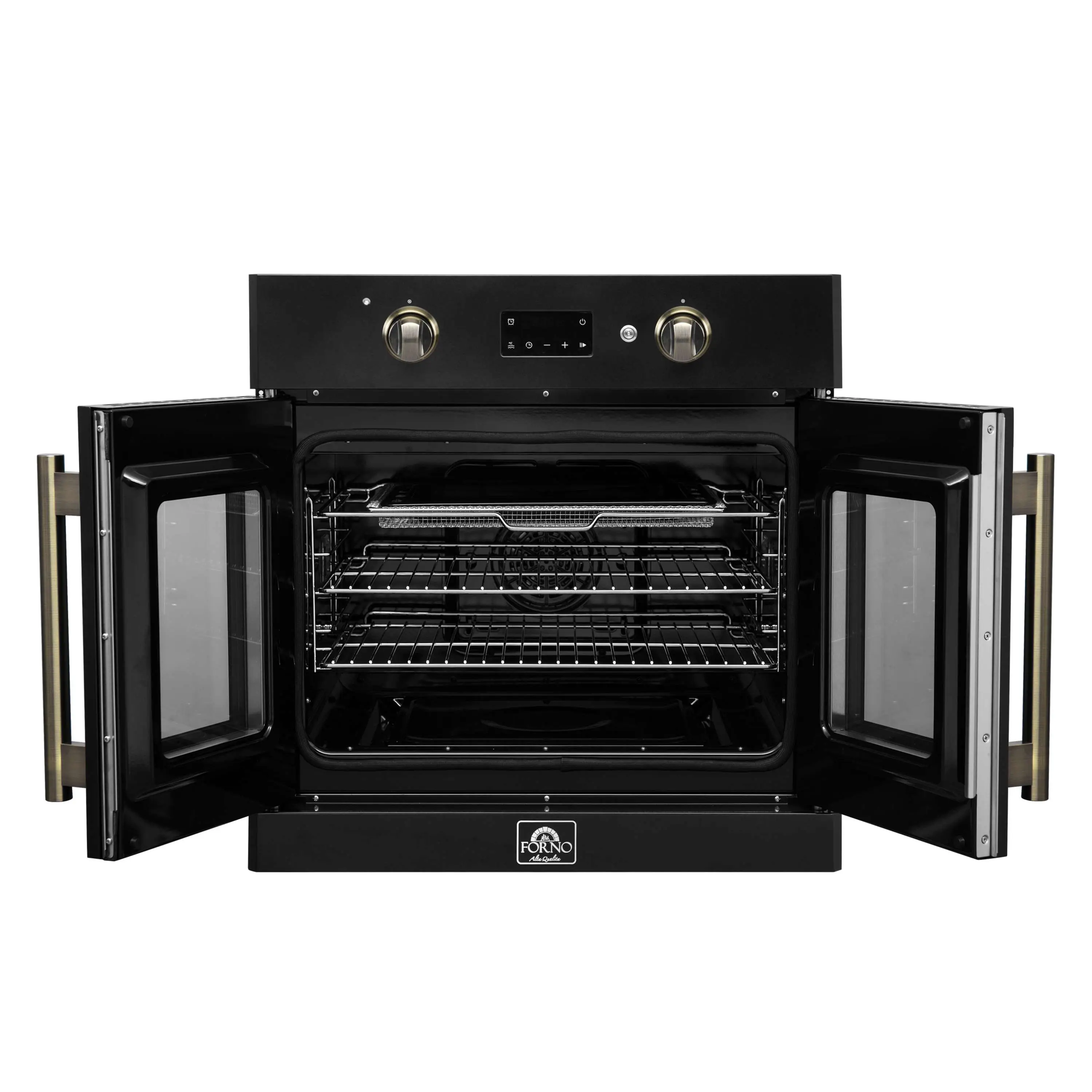 Forno 2-Piece Appliance Package - 30-Inch Asti French Door Electric Wall Oven & 30-Inch Microwave Oven in Black with Antique Brass Handle - Image 5