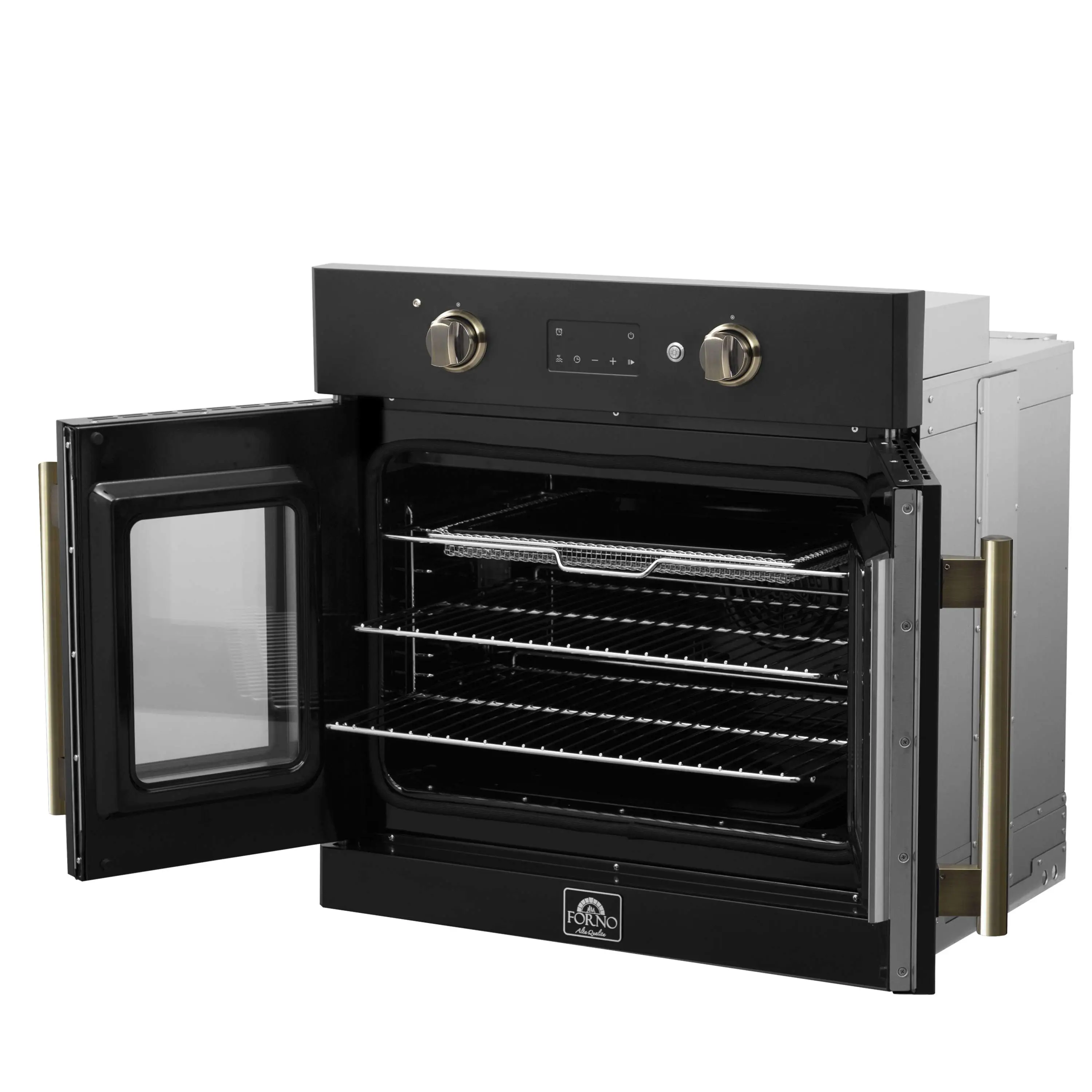 Forno 2-Piece Appliance Package - 30-Inch Asti French Door Electric Wall Oven & 30-Inch Microwave Oven in Black with Antique Brass Handle - Image 6