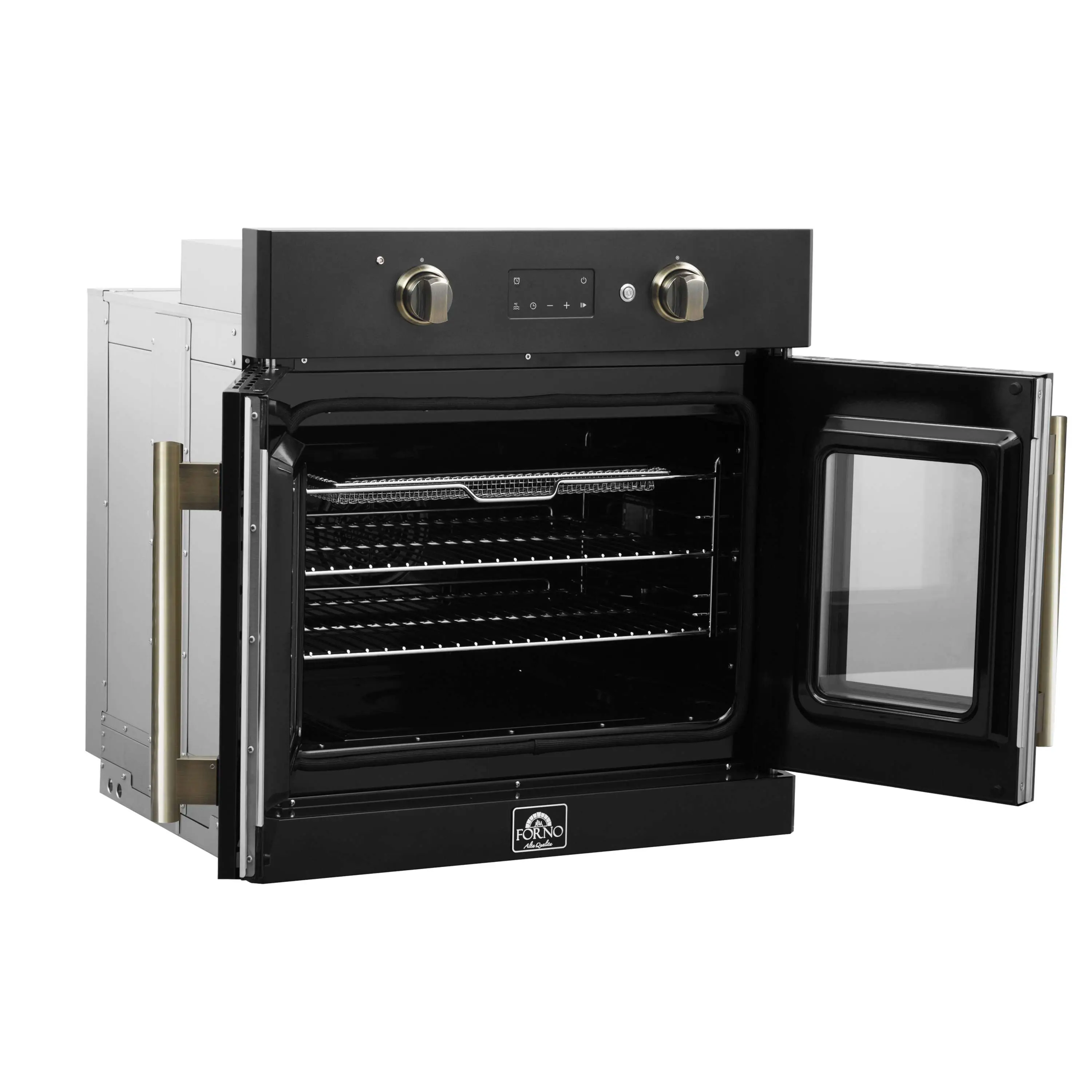 Forno 2-Piece Appliance Package - 30-Inch Asti French Door Electric Wall Oven & 30-Inch Microwave Oven in Black with Antique Brass Handle - Image 7
