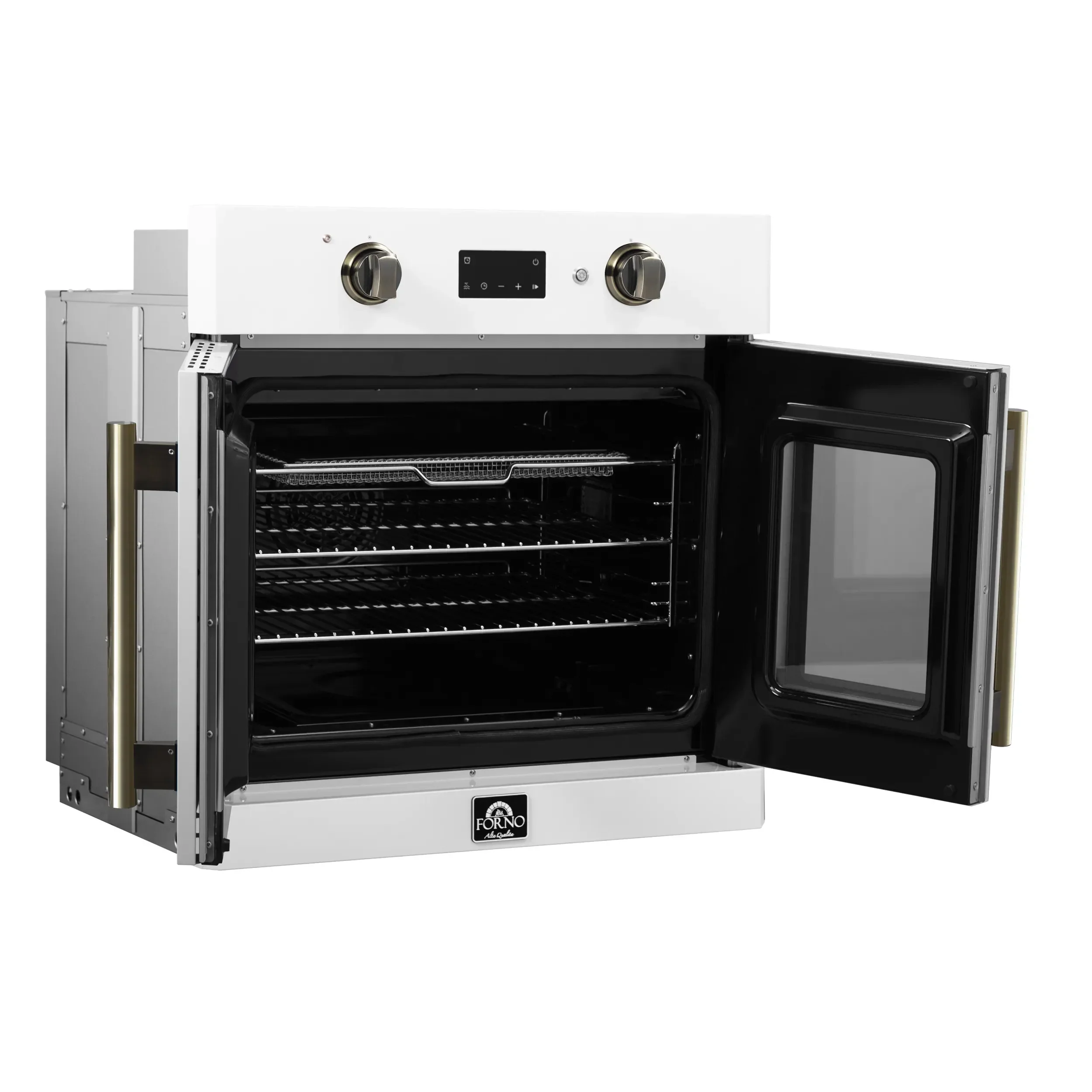 Forno 2-Piece Appliance Package - 30-Inch Asti French Door Electric Wall Oven & 30-Inch Microwave Oven in White with Antique Brass Handle - Image 10