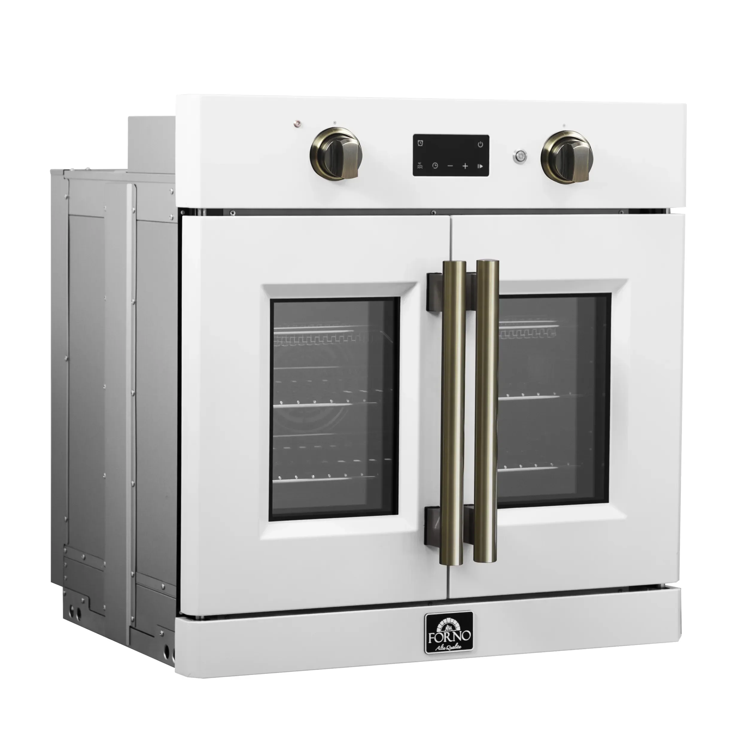 Forno 2-Piece Appliance Package - 30-Inch Asti French Door Electric Wall Oven & 30-Inch Microwave Oven in White with Antique Brass Handle - Image 11