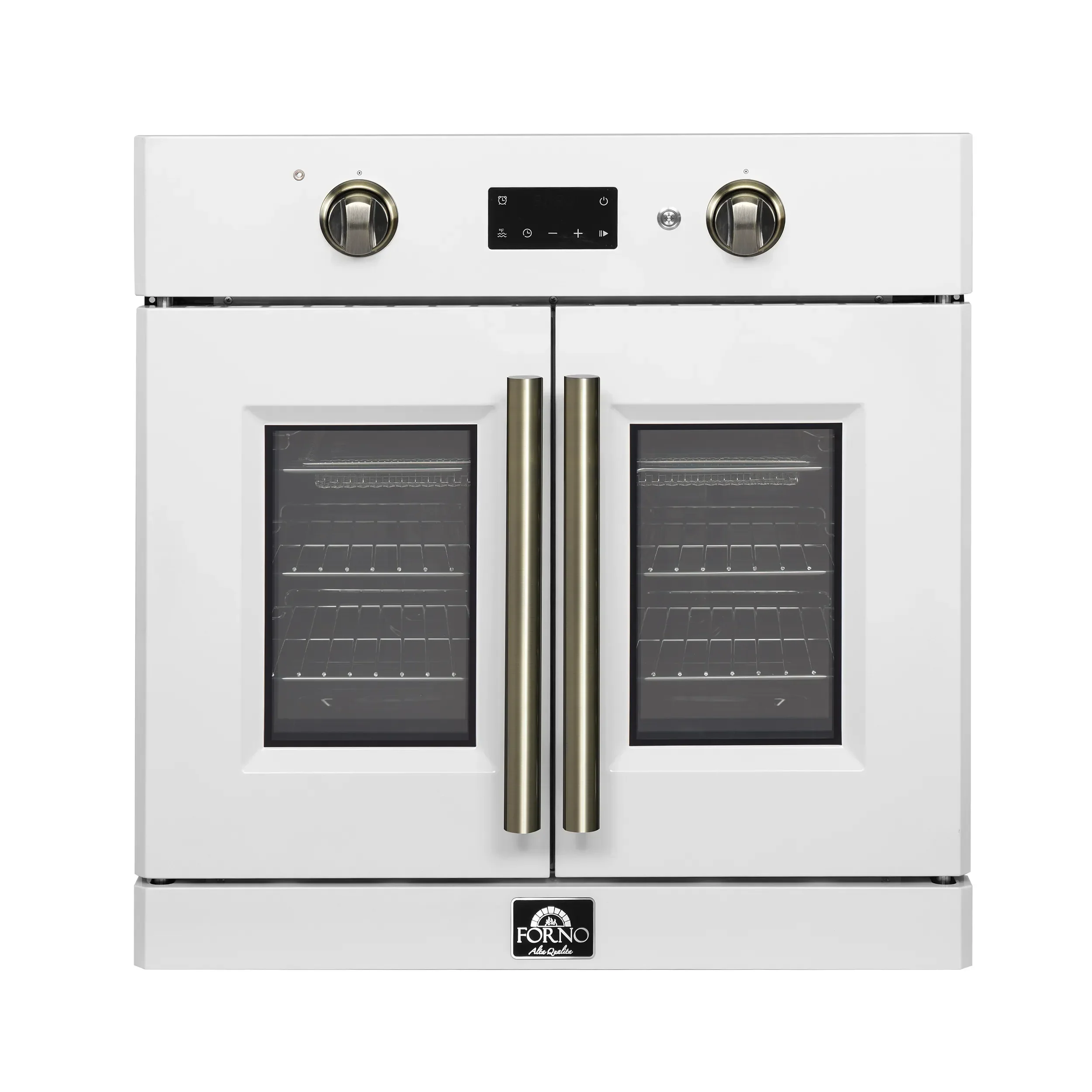 Forno 2-Piece Appliance Package - 30-Inch Asti French Door Electric Wall Oven & 30-Inch Microwave Oven in White with Antique Brass Handle - Image 2