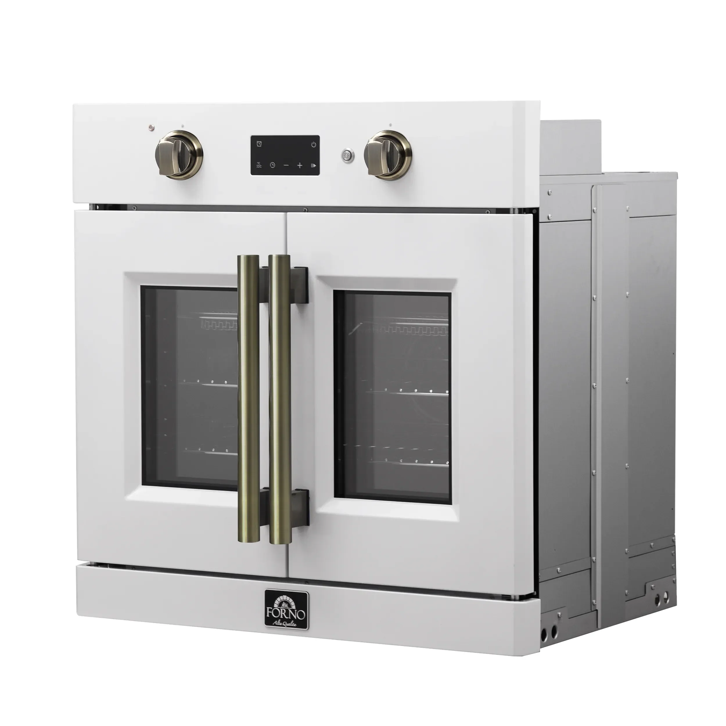 Forno 2-Piece Appliance Package - 30-Inch Asti French Door Electric Wall Oven & 30-Inch Microwave Oven in White with Antique Brass Handle - Image 3