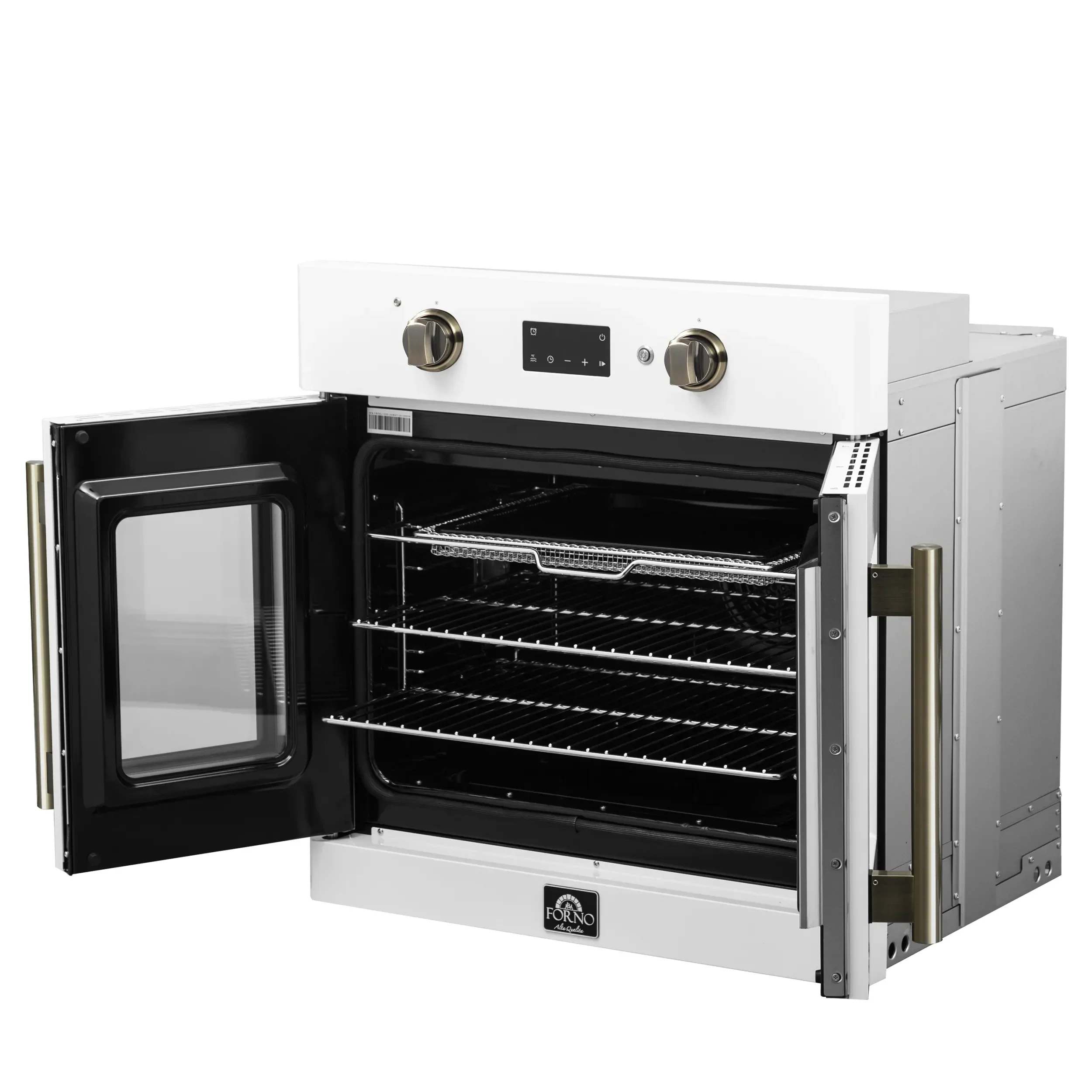 Forno 2-Piece Appliance Package - 30-Inch Asti French Door Electric Wall Oven & 30-Inch Microwave Oven in White with Antique Brass Handle - Image 4