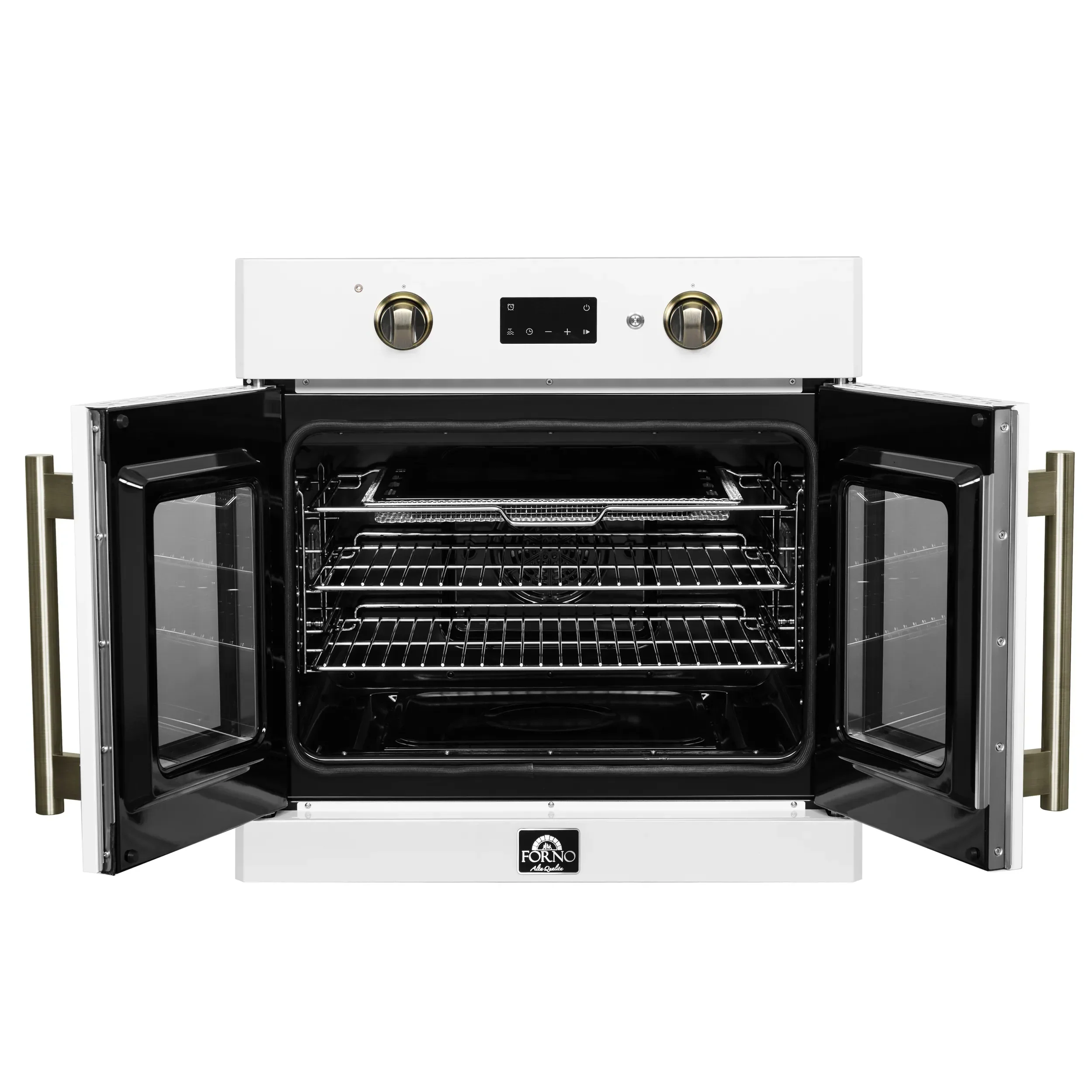 Forno 2-Piece Appliance Package - 30-Inch Asti French Door Electric Wall Oven & 30-Inch Microwave Oven in White with Antique Brass Handle - Image 5